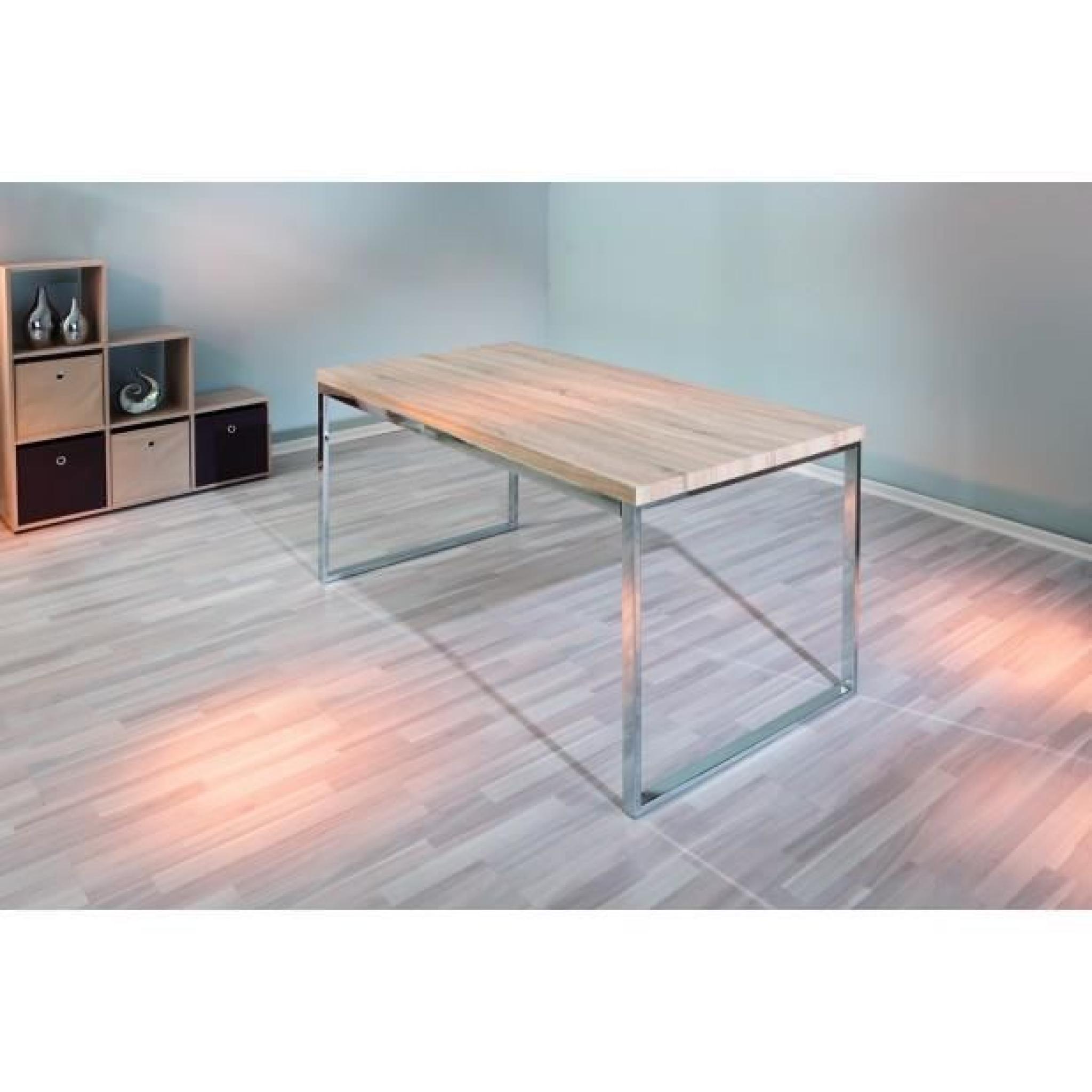 Table plateau 40mm décor Sonoma, cadre chromé pas cher