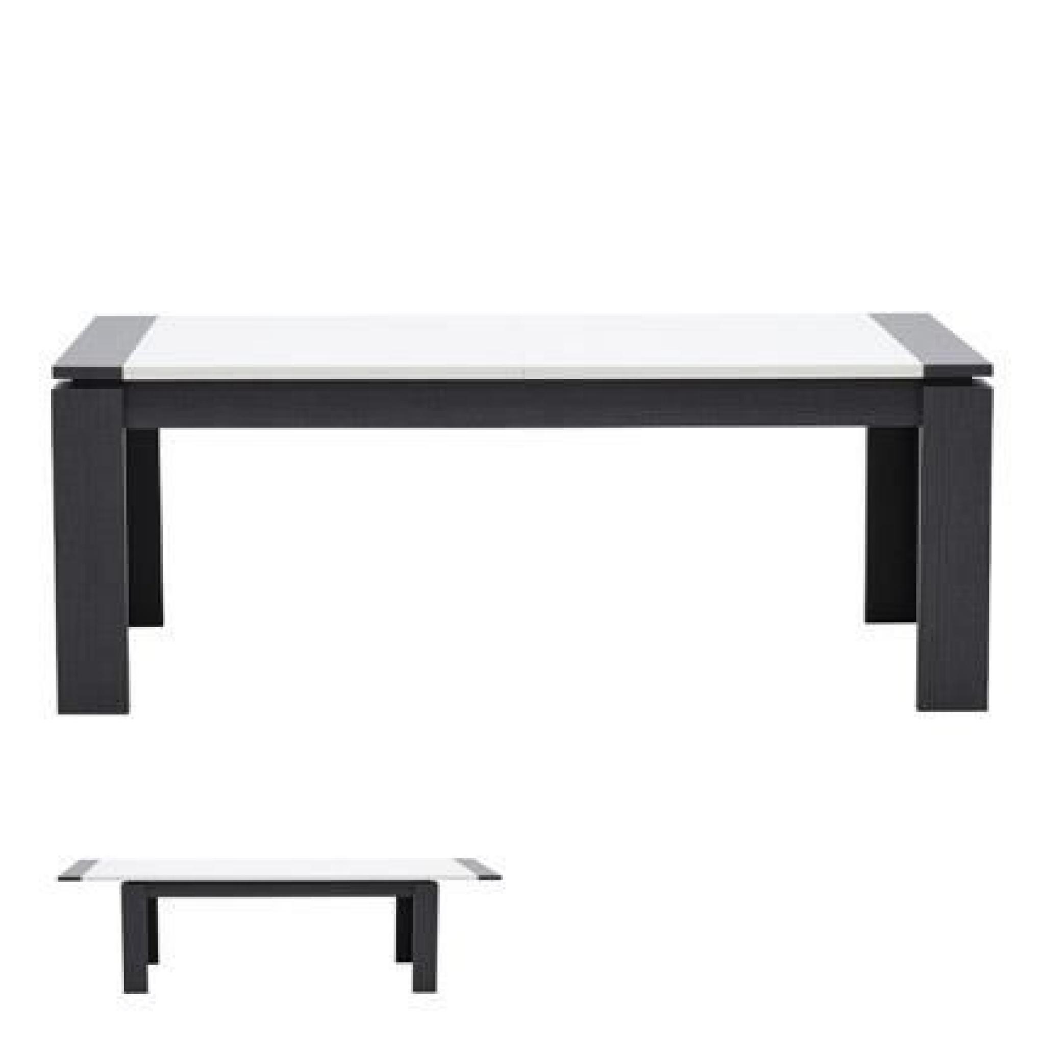 Table rectangulaire 200x100x75cm avec allonge blanc laqué et gris