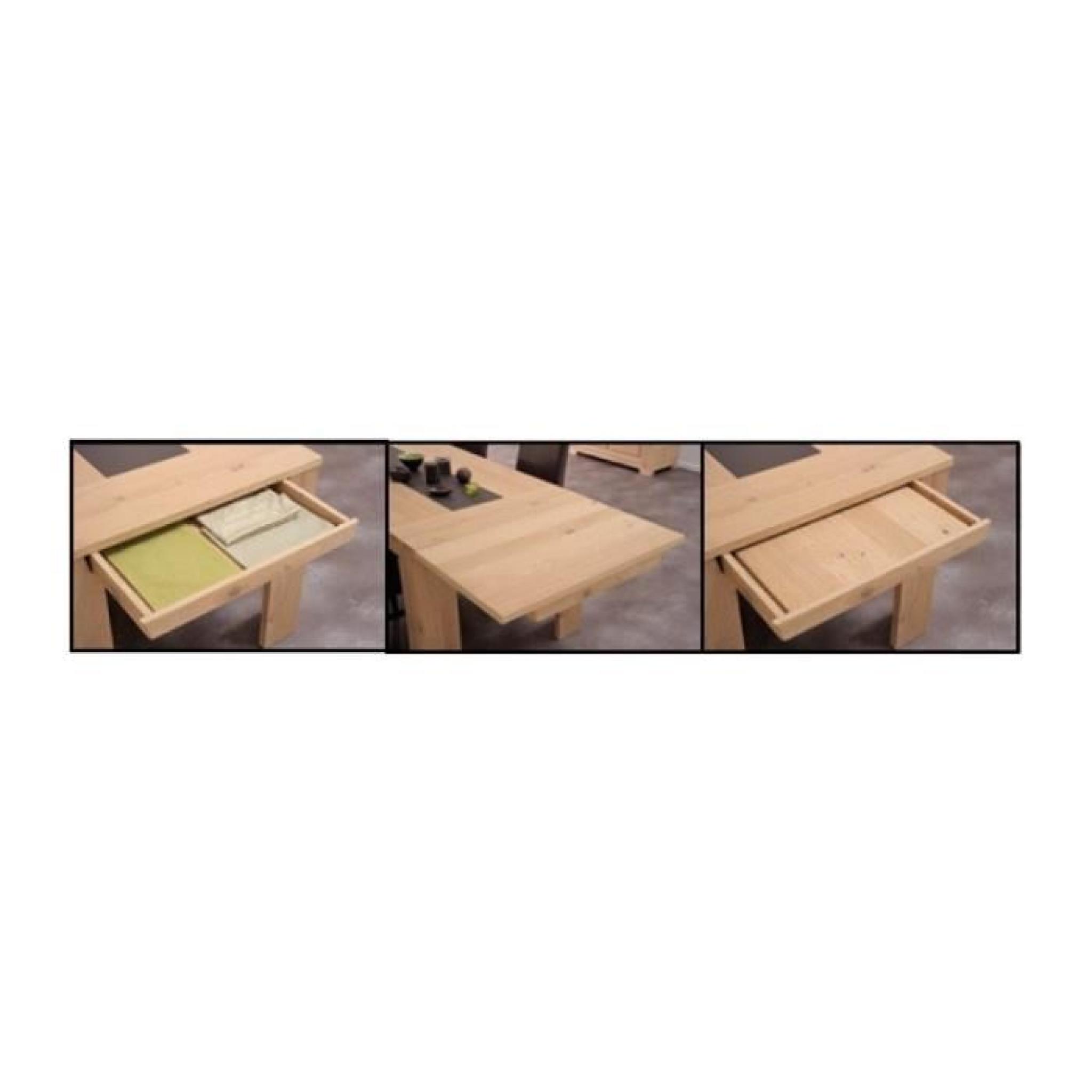Table rectangulaire à tiroirs avec allonges BRUGES Chêne Gris pas cher
