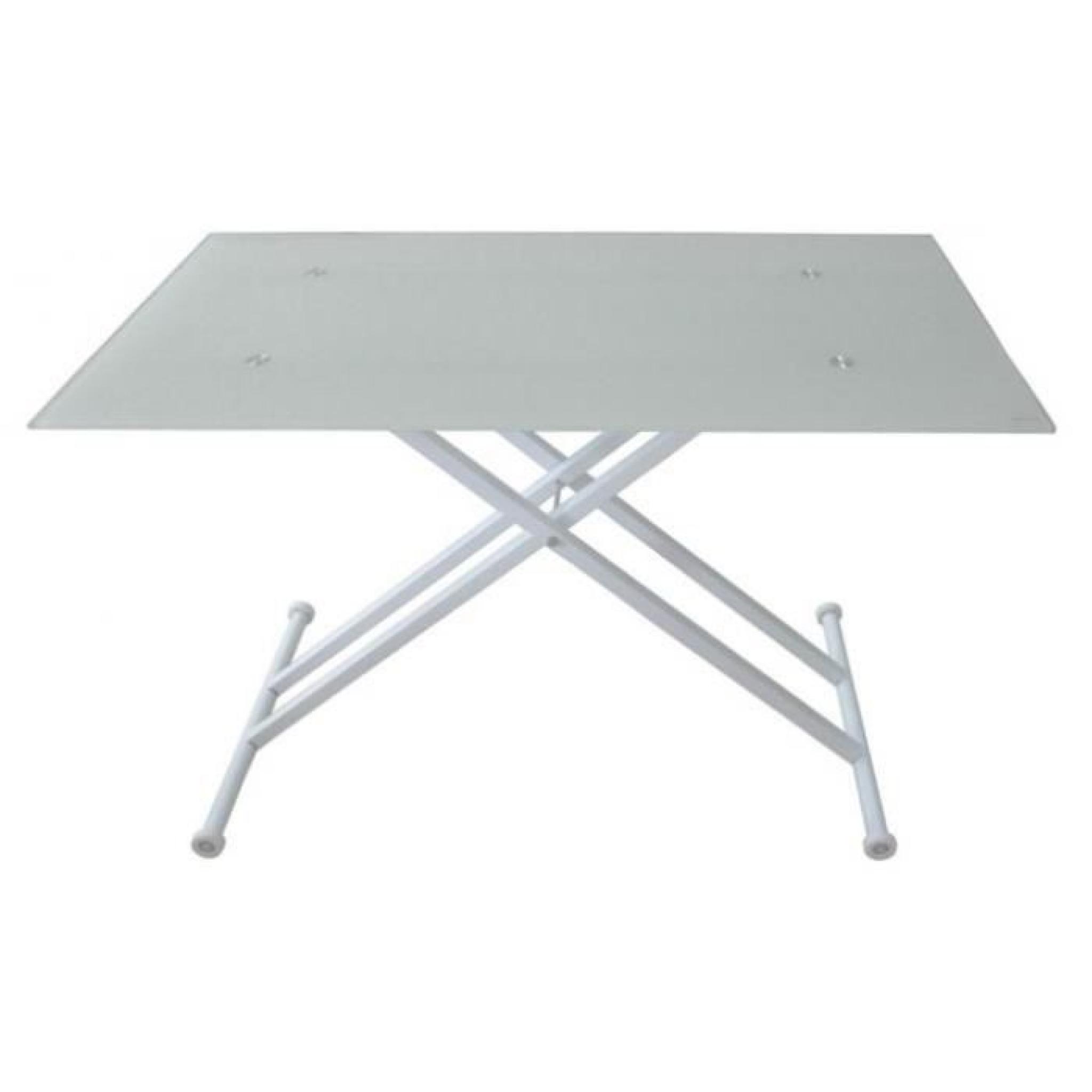 Table relevable blanche avec plateau verre LIFT