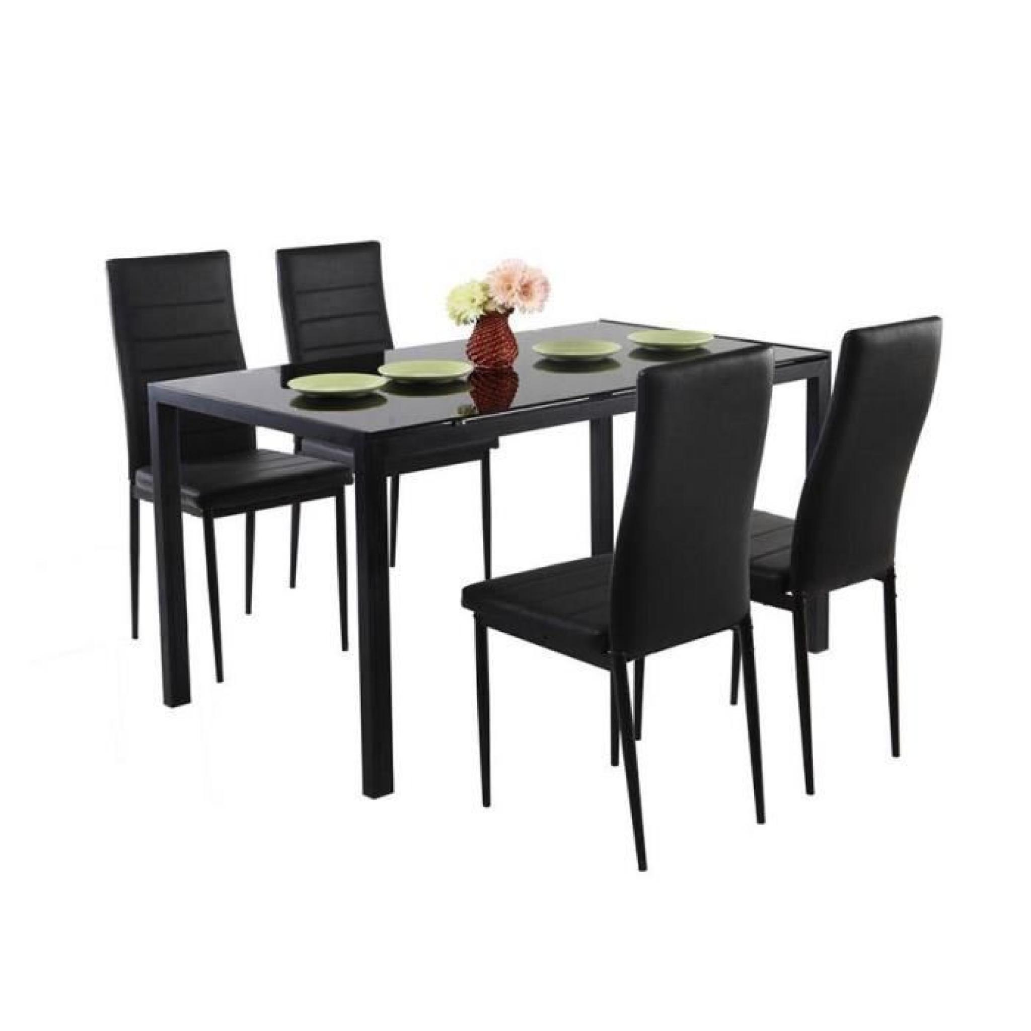 . Table repas avec 4 chaises noires Babel 140 x 80 cm.