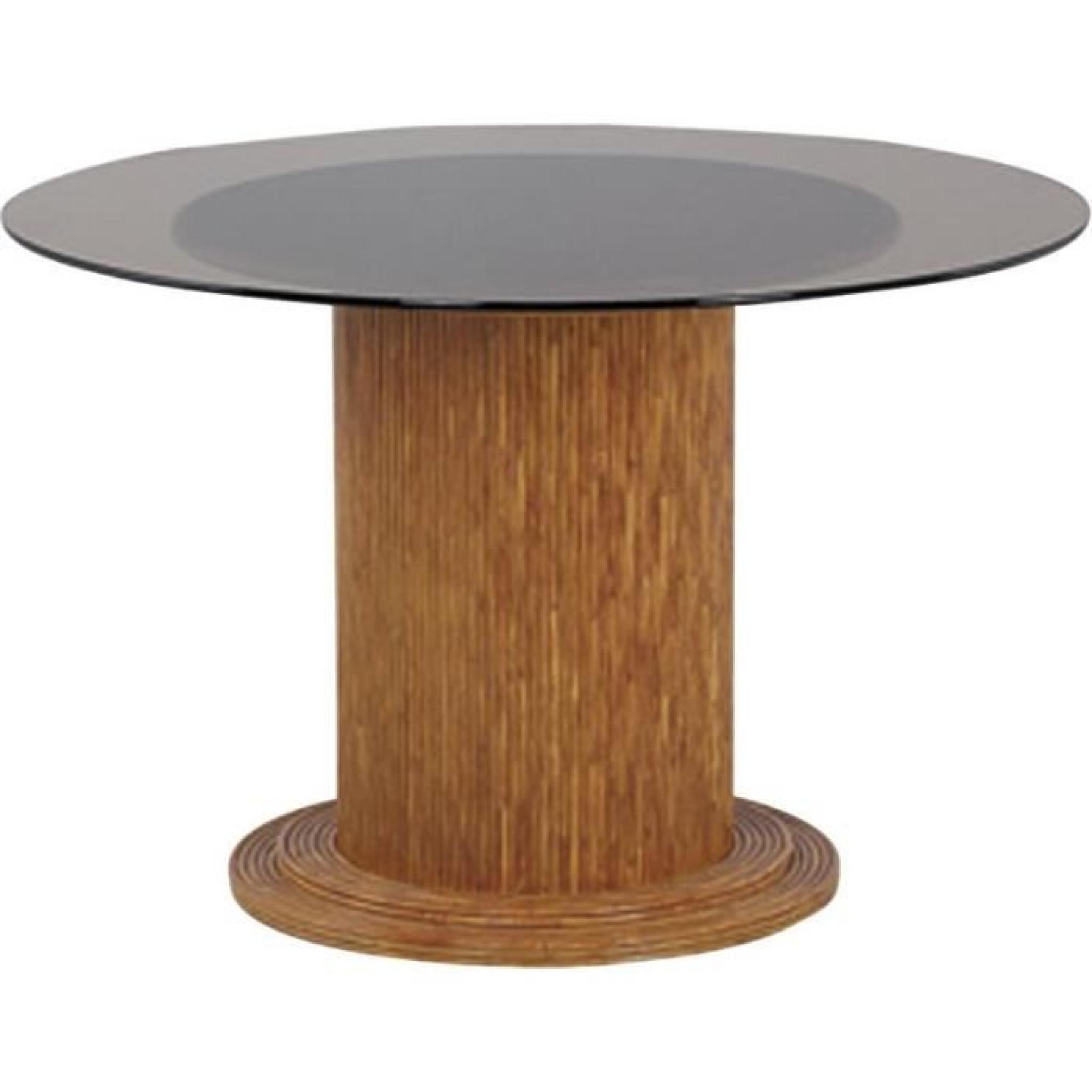 Table ronde en verre Ø 108 cm + pied de table en rotin