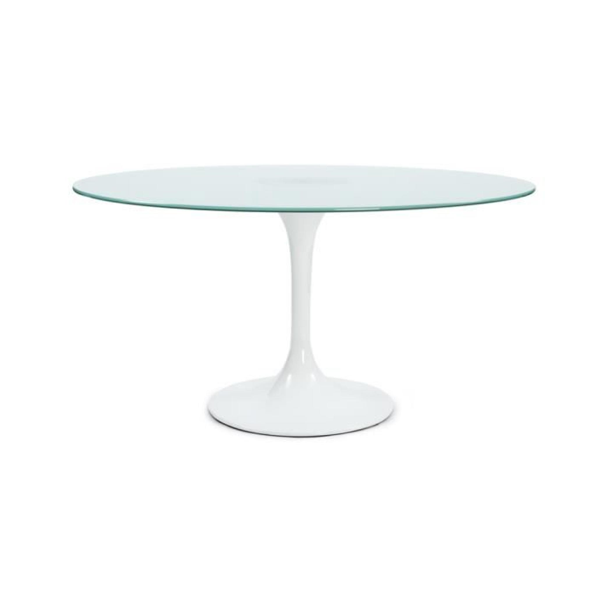 Table ronde en verre sablé blanc et métal 140x1...