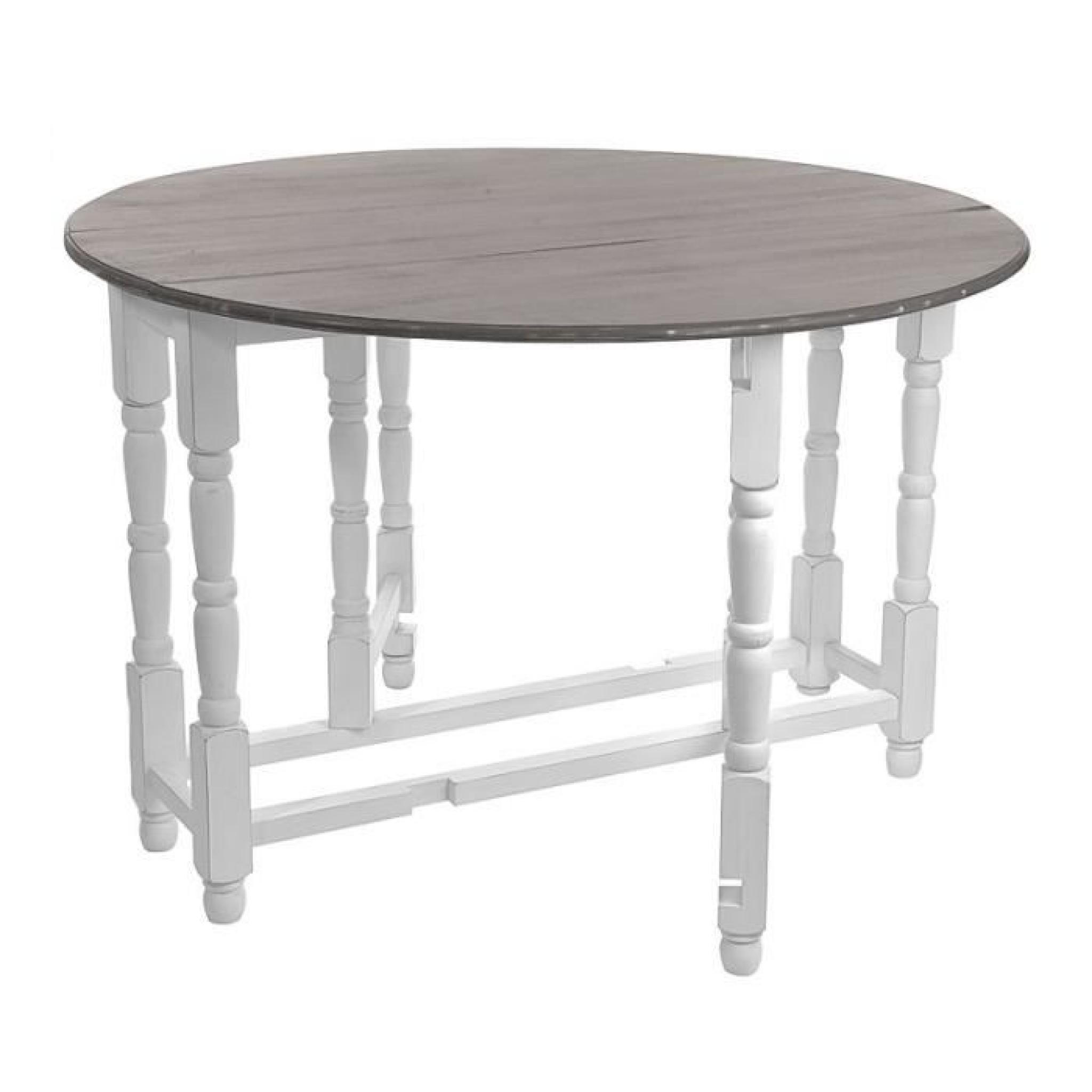 Table ronde pliable en bois Blanc/Taupe - FELICIA -  cm