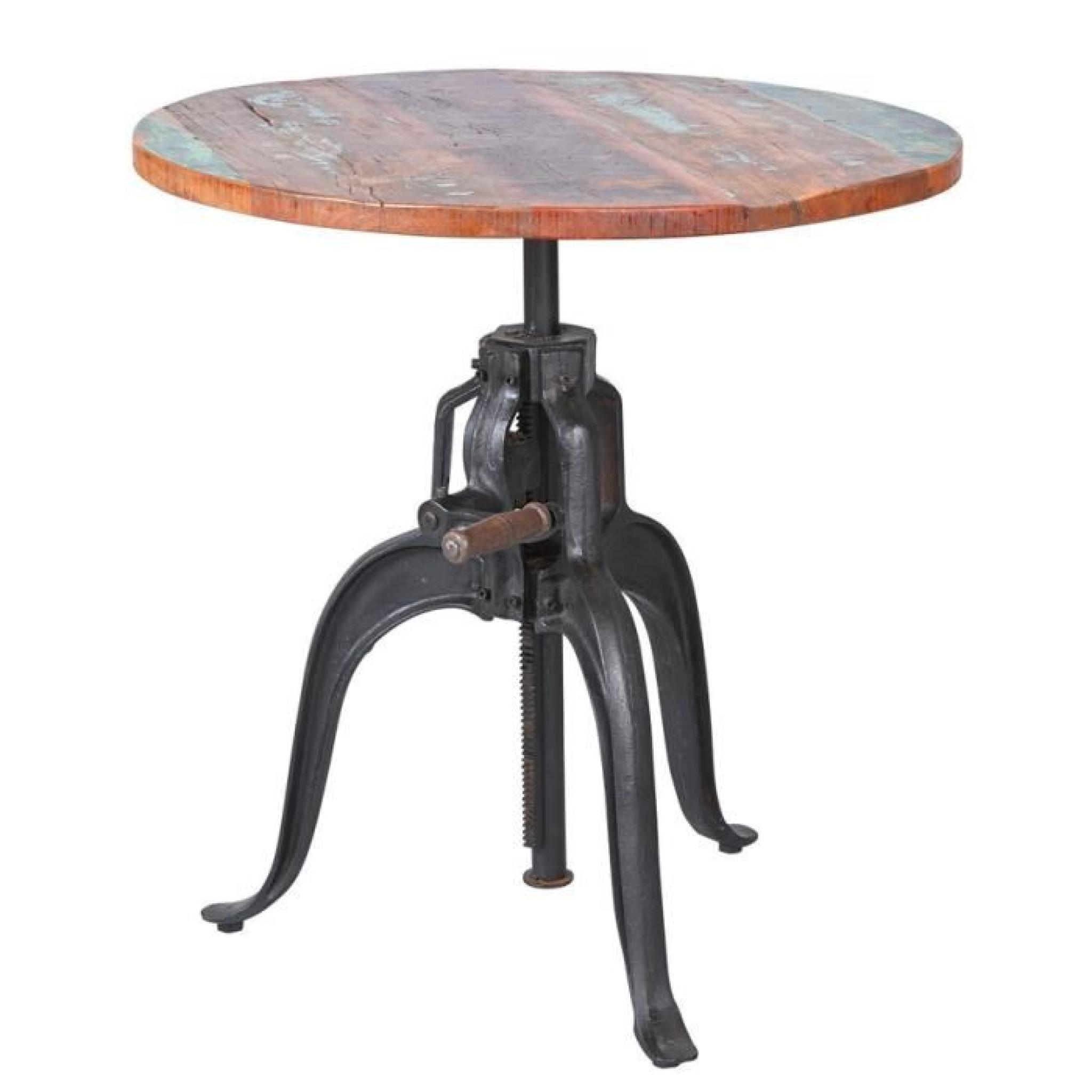 Table ronde réglable en hauteur en bois, Dim : L75 x H75 x P78-108 cm