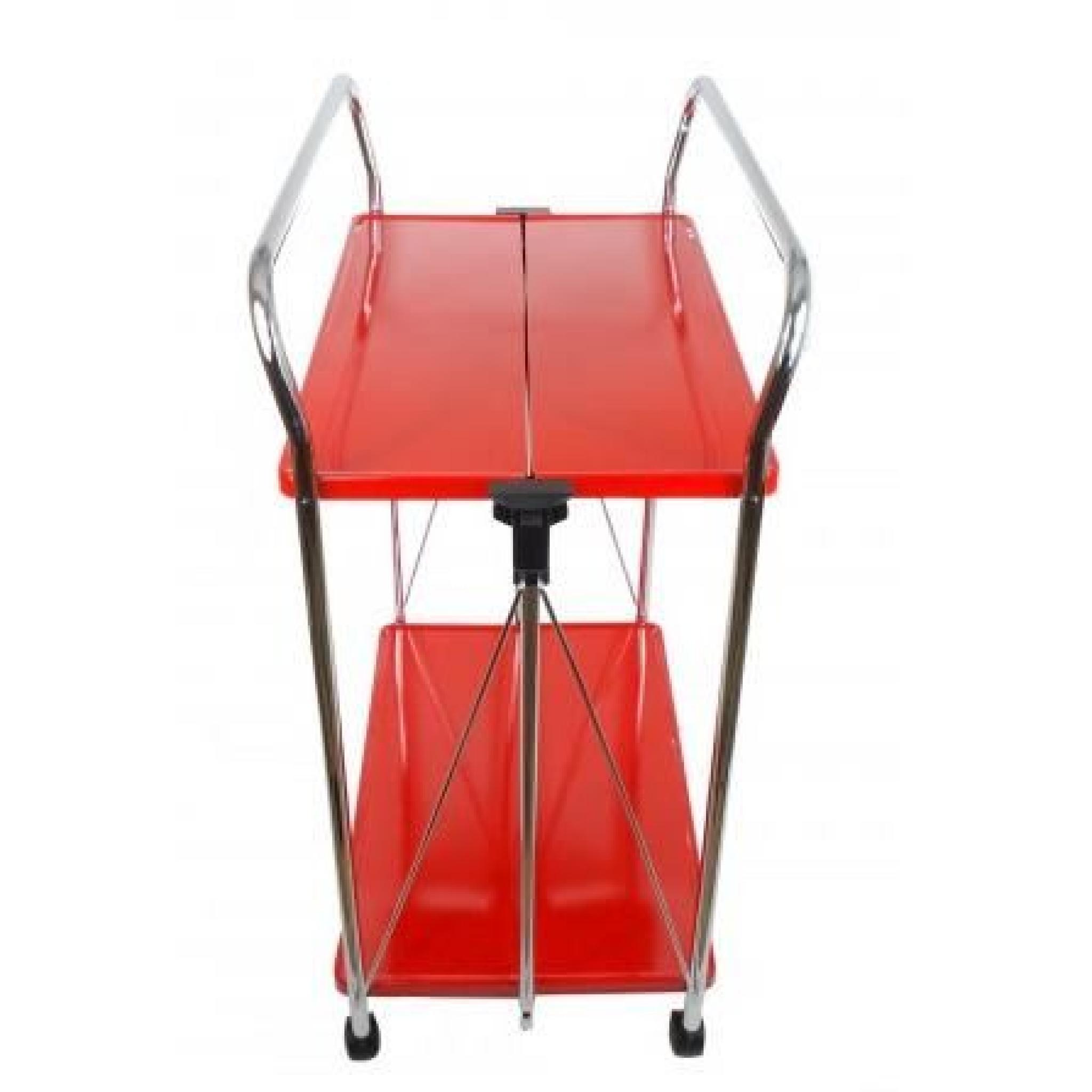 Table Roulante Rouge Pliable - 2 étages pas cher