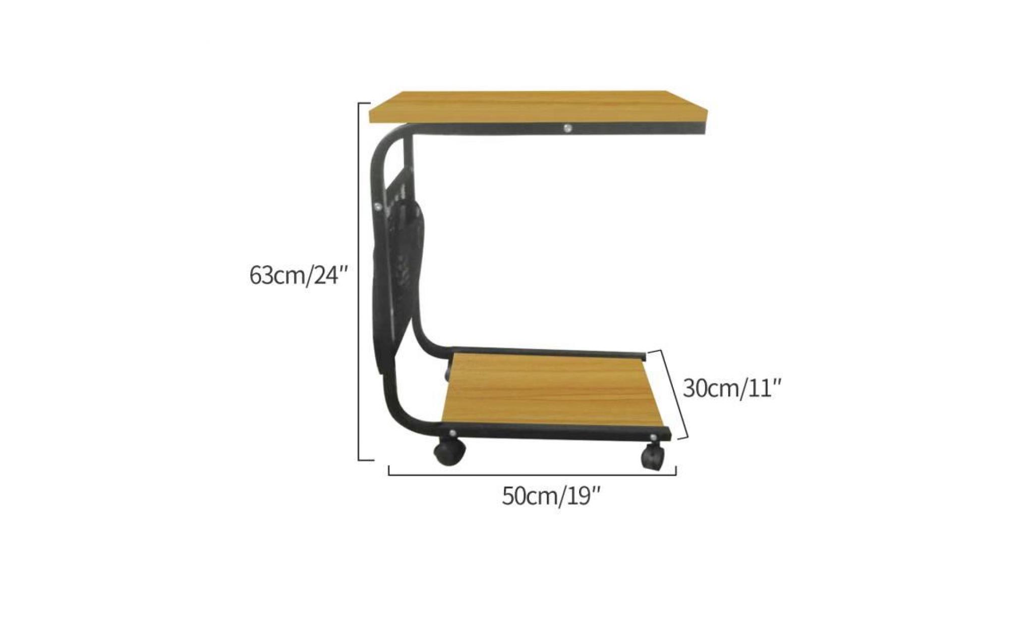 table d’appoint mobile table à roulettes table basse en forme de c avec étagère 50 × 30 × 63cm pas cher