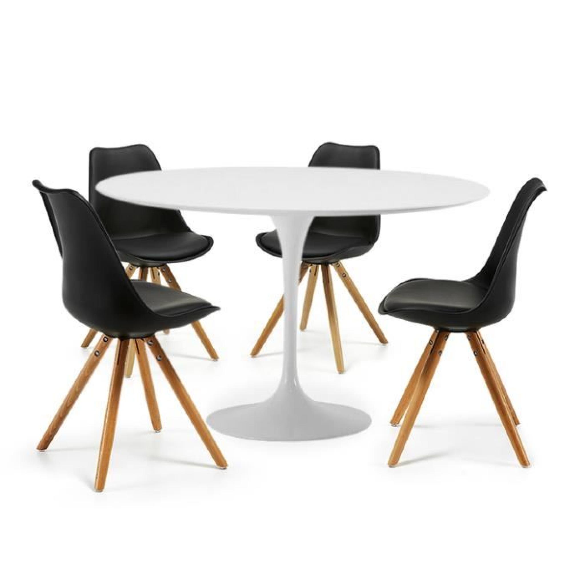 Table TULIPE 120 cm et 4 chaises CLUBBER Noires