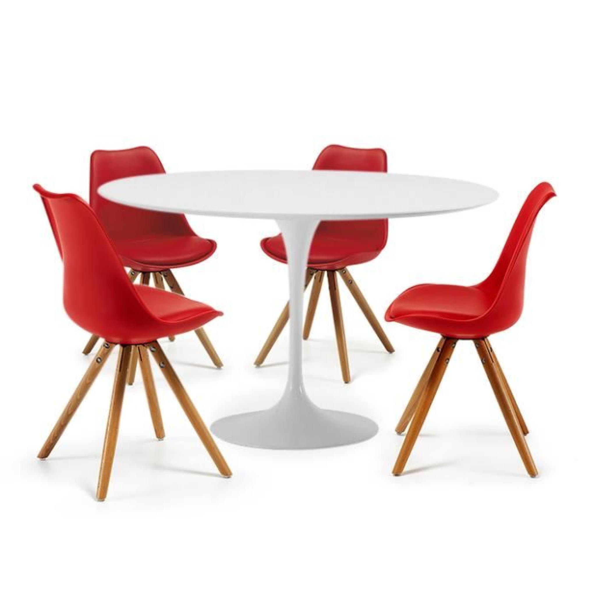 Table TULIPE 120 cm et 4 chaises CLUBBER Rouges