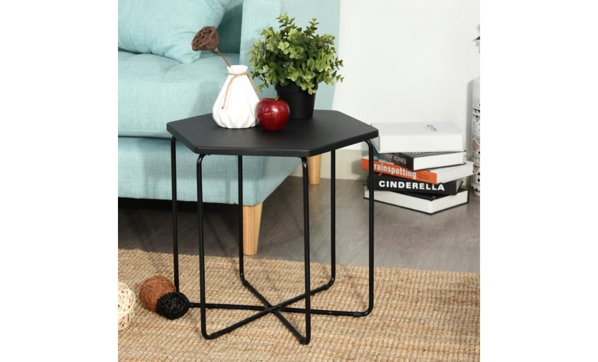 tables basses appoint bout canapé hexagonal panneau métal noir table café colm 40x40x41.5cm