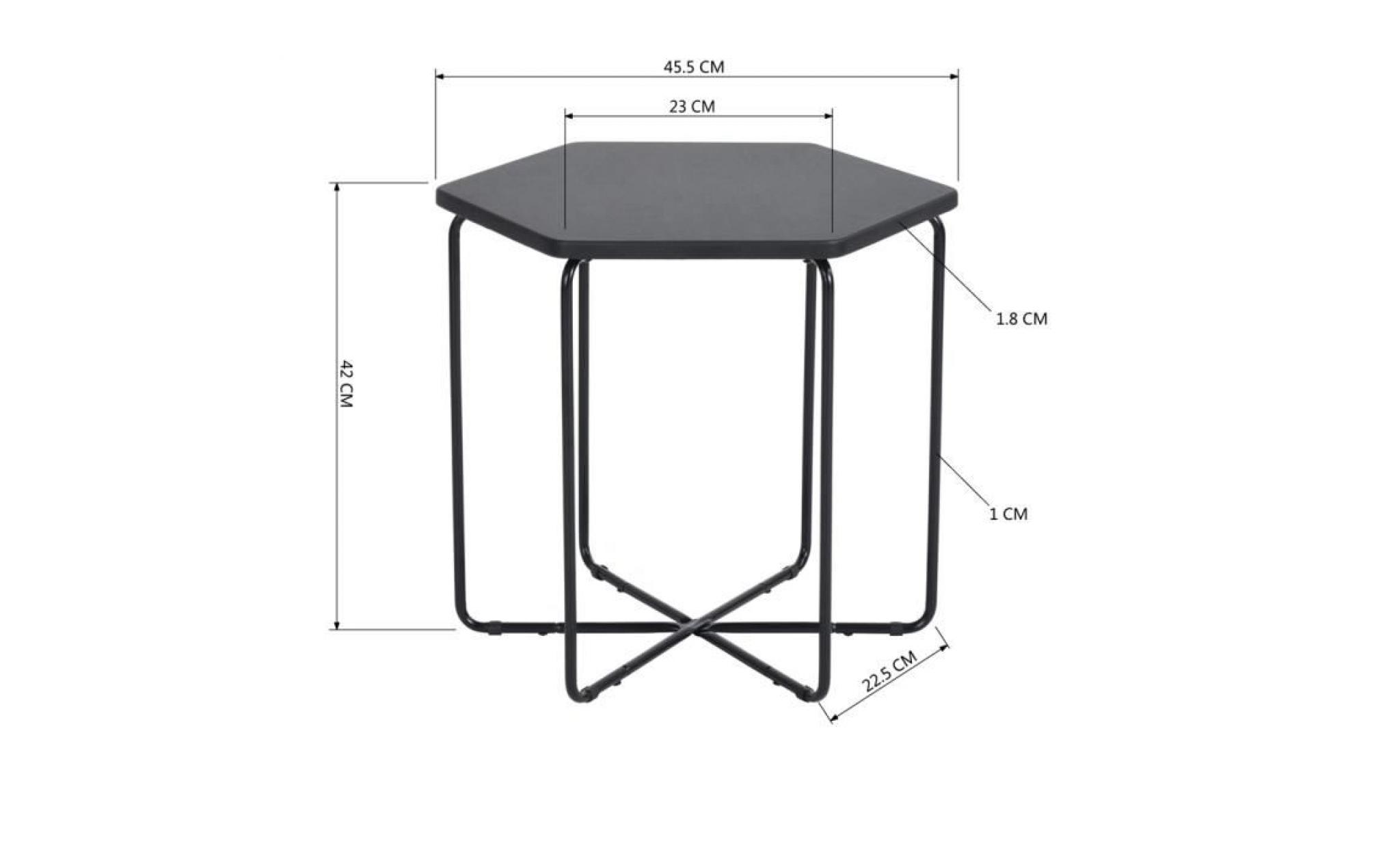 tables basses appoint bout canapé hexagonal panneau métal noir table café colm 40x40x41.5cm pas cher