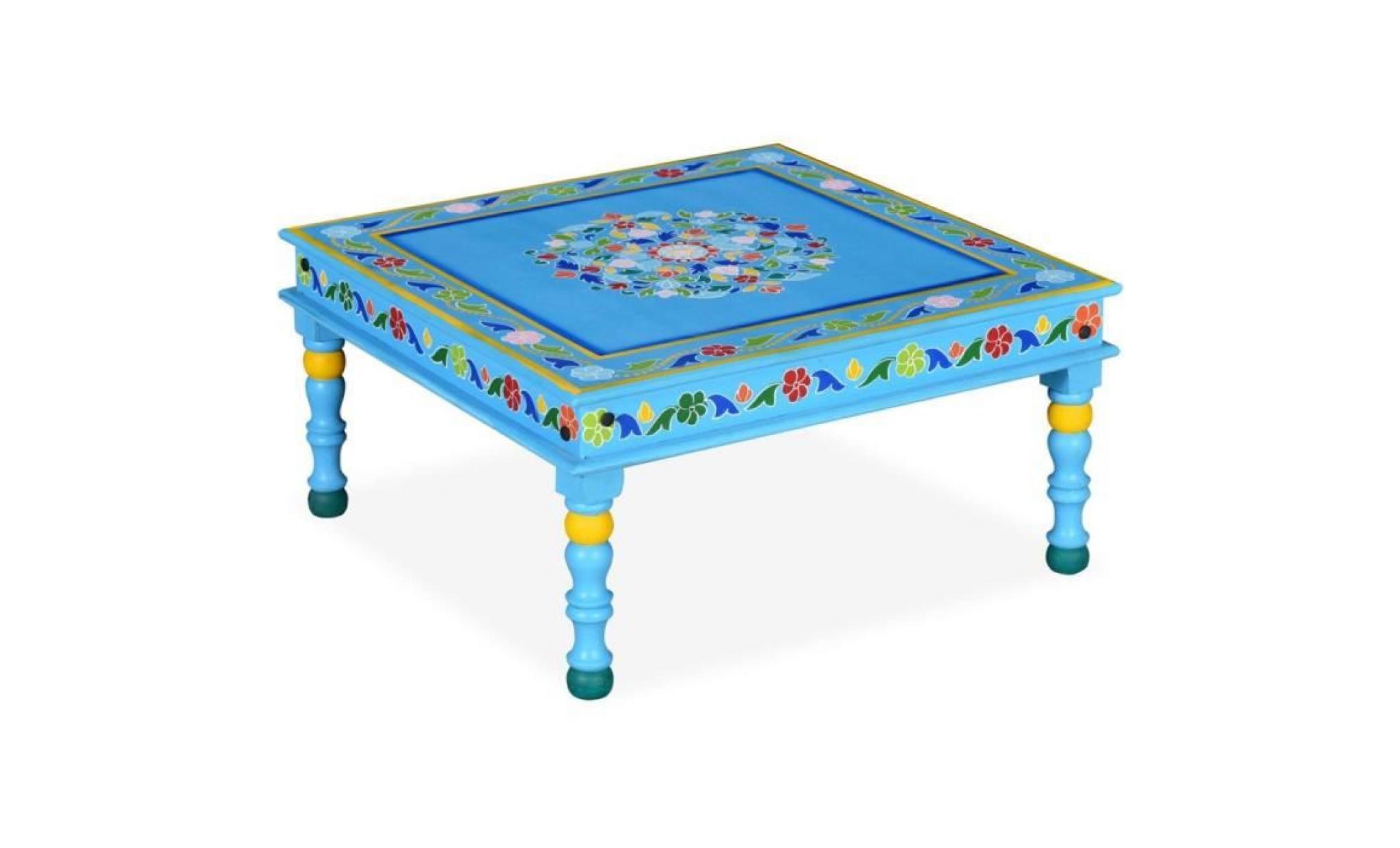 tables basses couleur : multicolore (base turquoise) materiau : bois massif de manguier dime