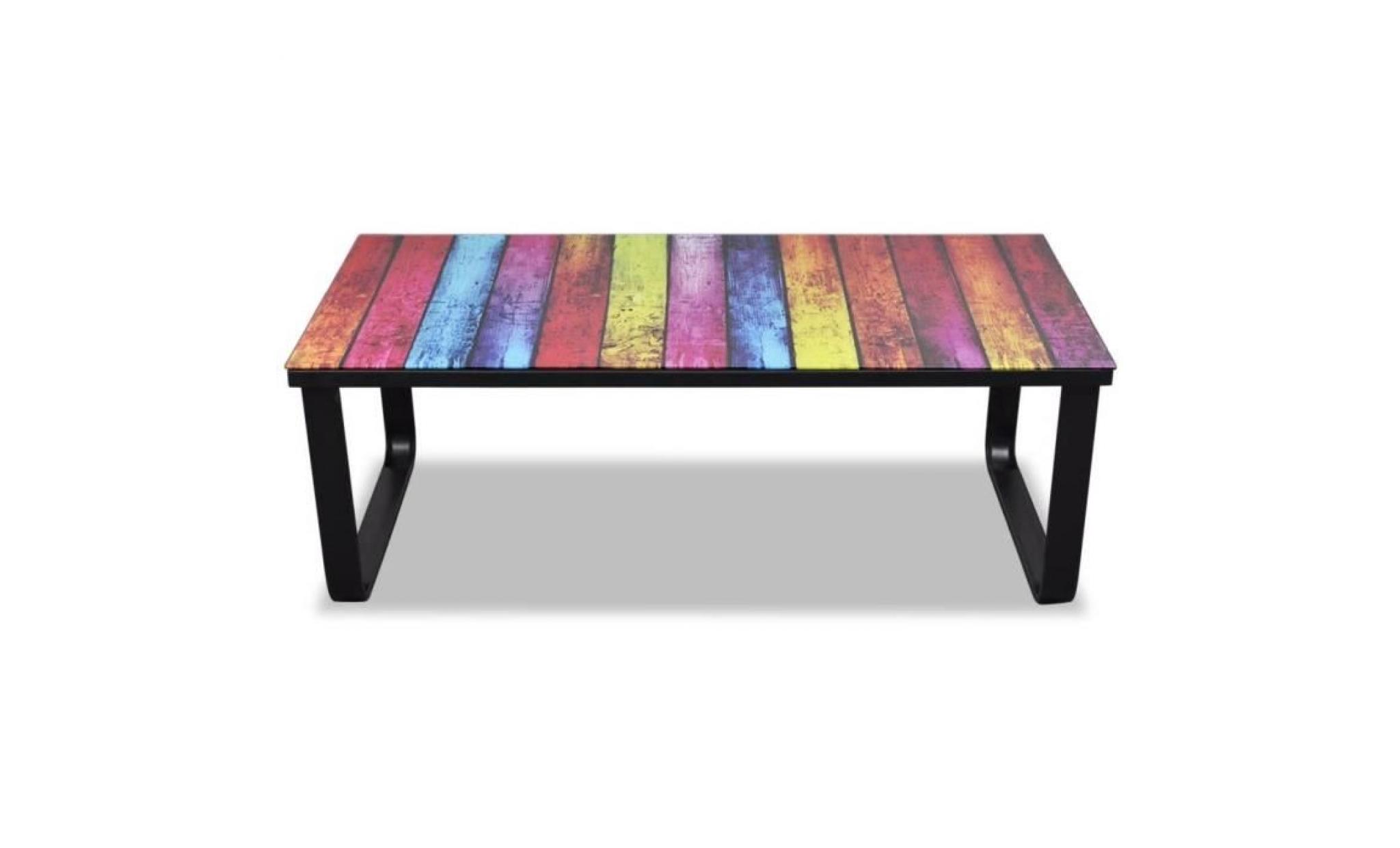 tables basses couleur : noir (cadre) + impression d'arc en ciel (verre) materiau : verre trem