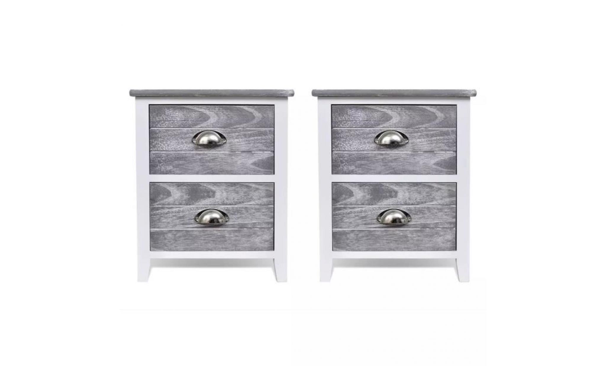 tables de chevet 38 x 28 x 45 cm 2 pcs avec 2 tiroirs table de nuit scandinave contemporain moderne gris et blanc pas cher