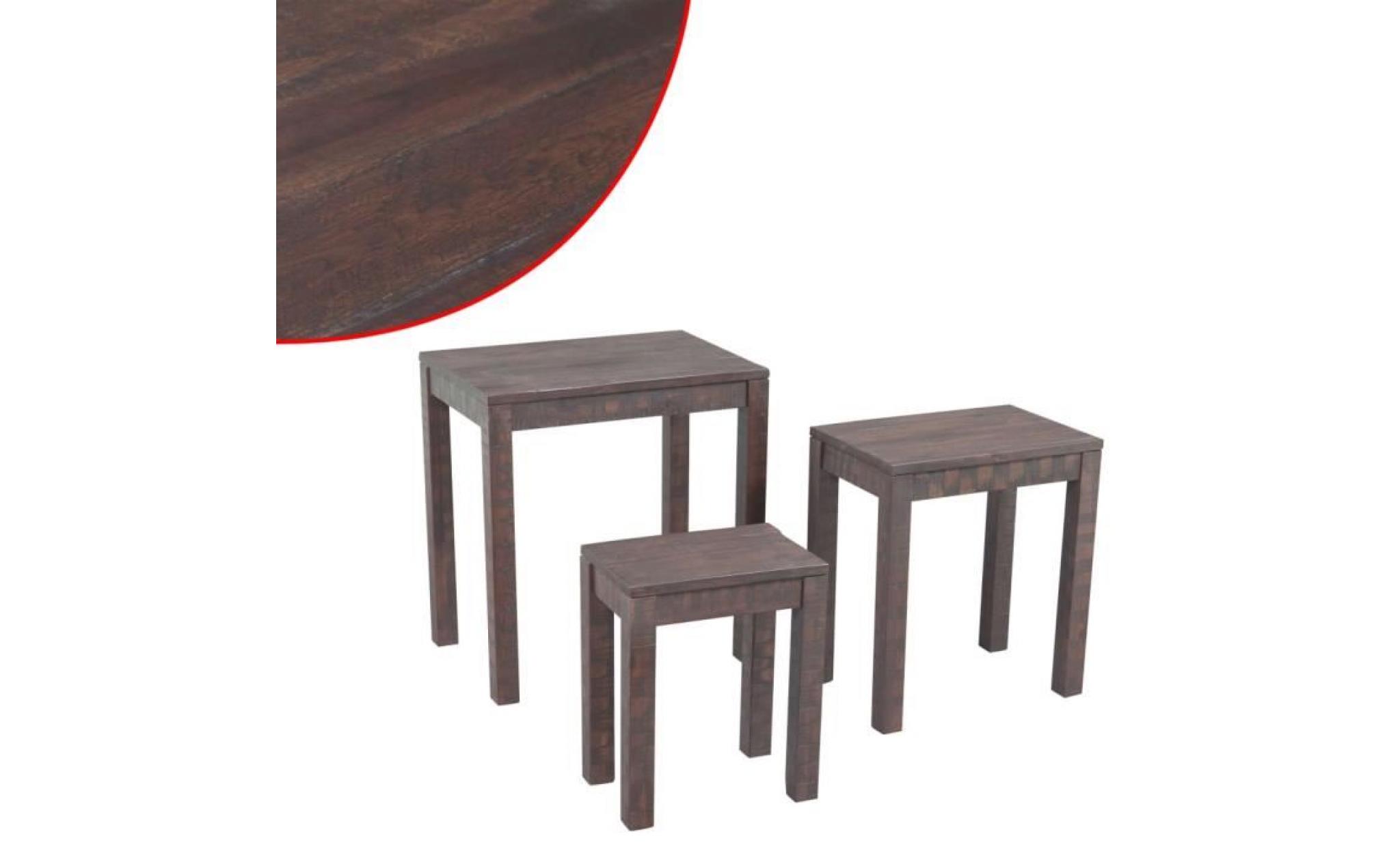 tables gigognes trois pièces bois d'acacia massif aspect fumé