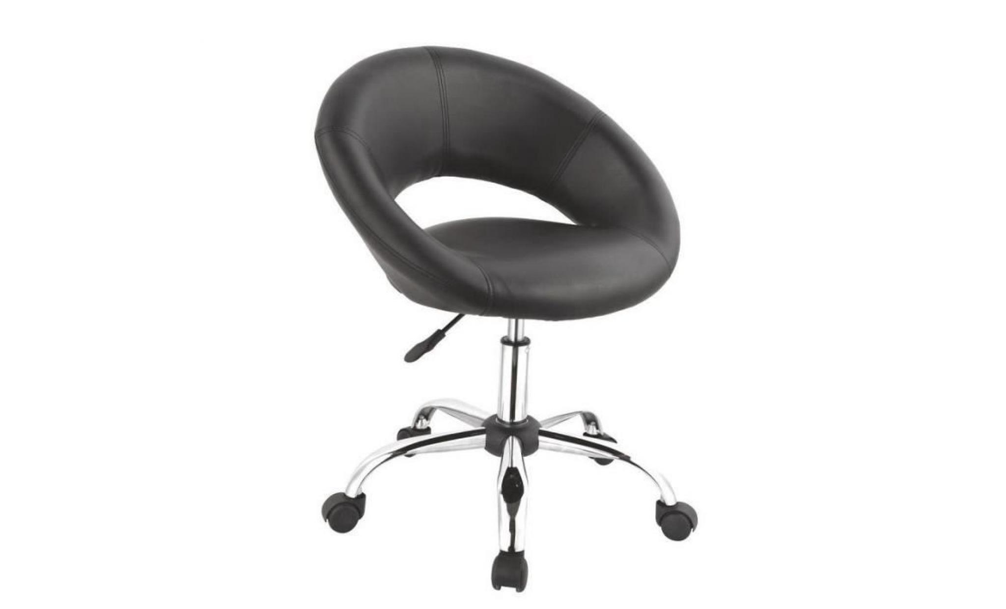 tabouret chaise de bureau à roulette en cuir pu noir bur09036