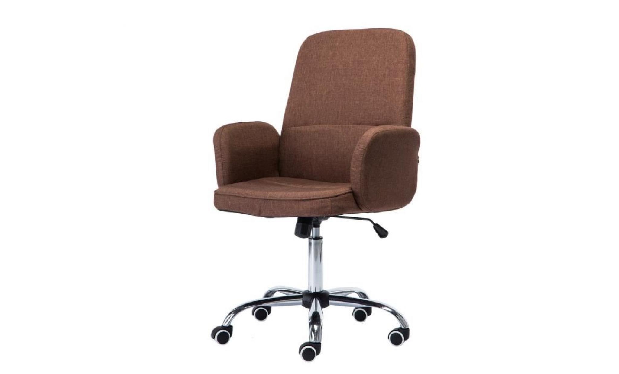 tabouret à roulettes en tissu fauteuil de bureau chaise pivotant hauteur réglable   marron