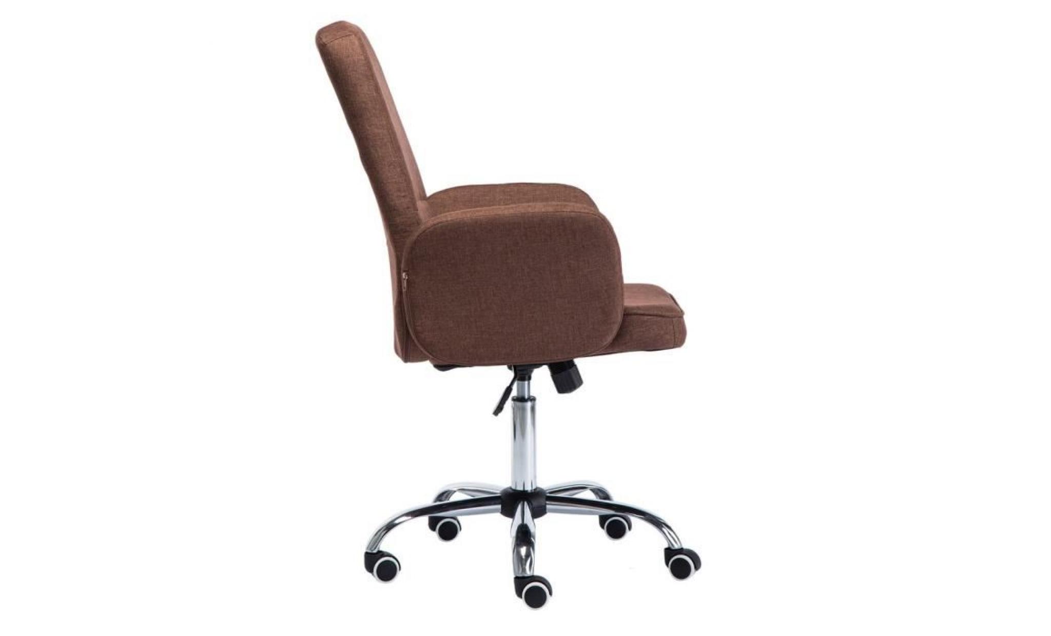 tabouret à roulettes en tissu fauteuil de bureau chaise pivotant hauteur réglable   marron pas cher