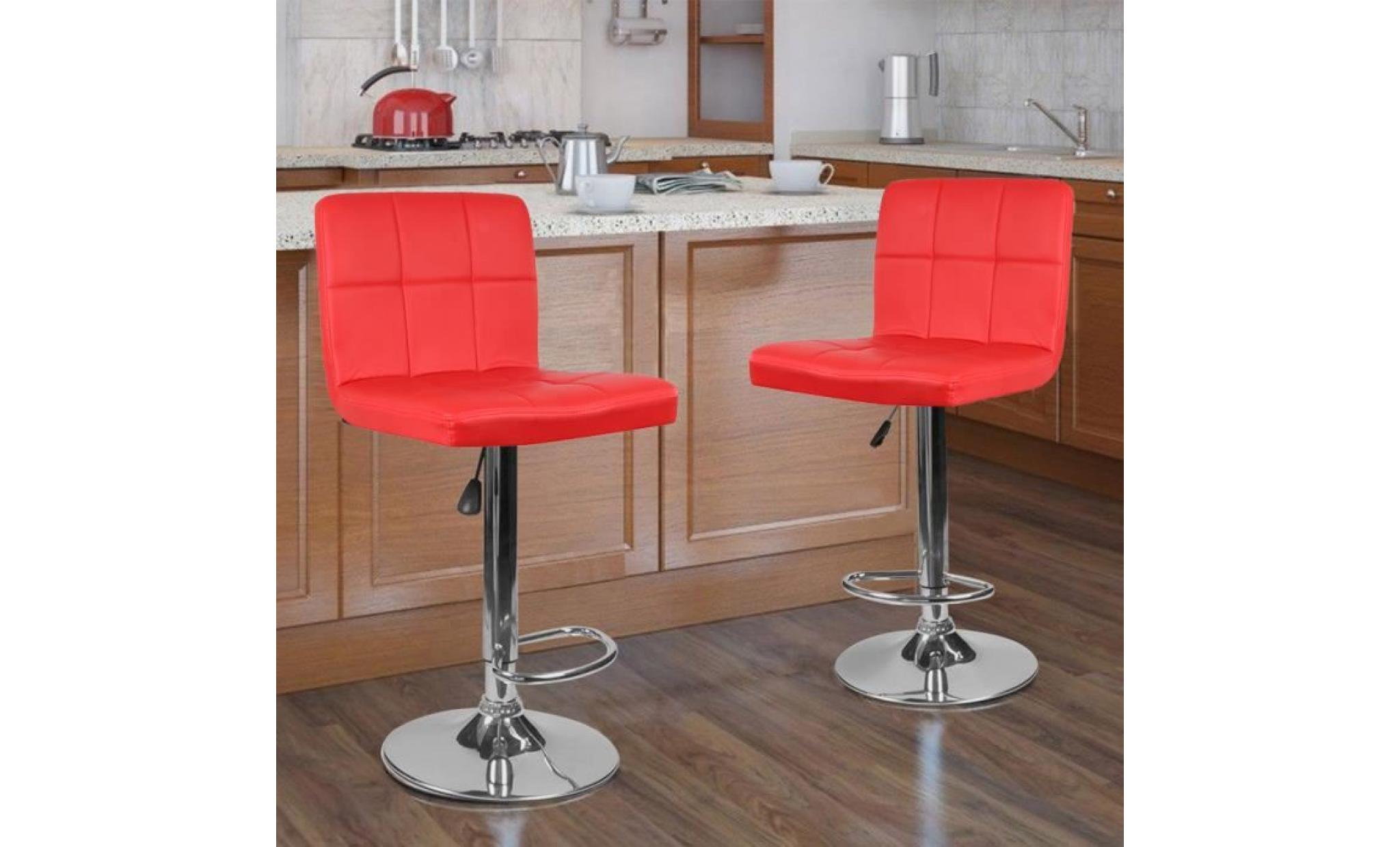 tabouret chaise de bar lot de 4 en simili cuir et métal réglable en hauteur rotatif rouge pas cher