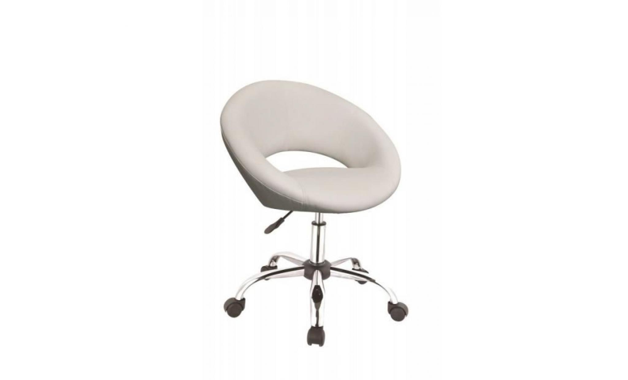 tabouret chaise de bureau à roulette en cuir pu blanc bur09037
