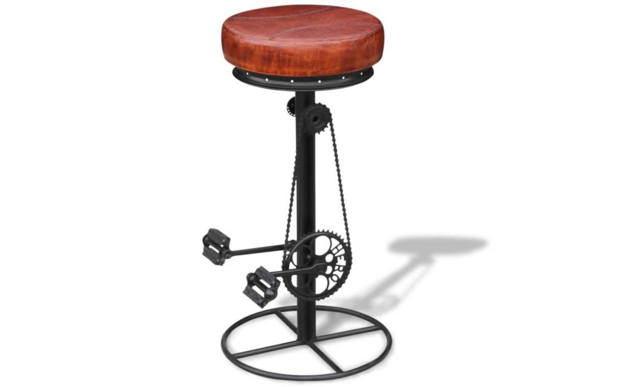 tabouret de bar avec pédales de vélo cuir véritable marron et noir