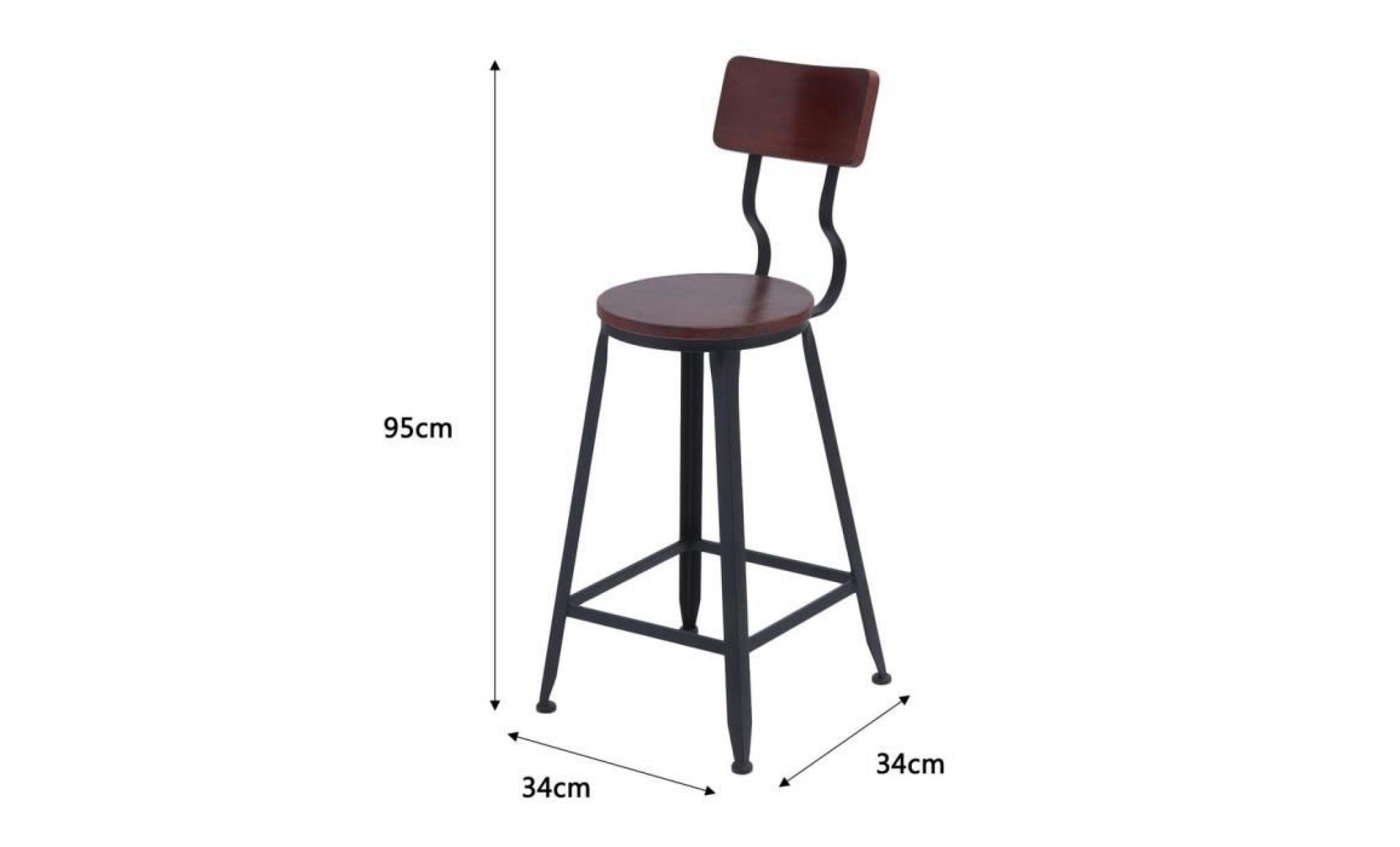 tabouret de bar industriel chaise haute de salle à manger en métal bois   l 34 x p34 x h 95 cm pas cher