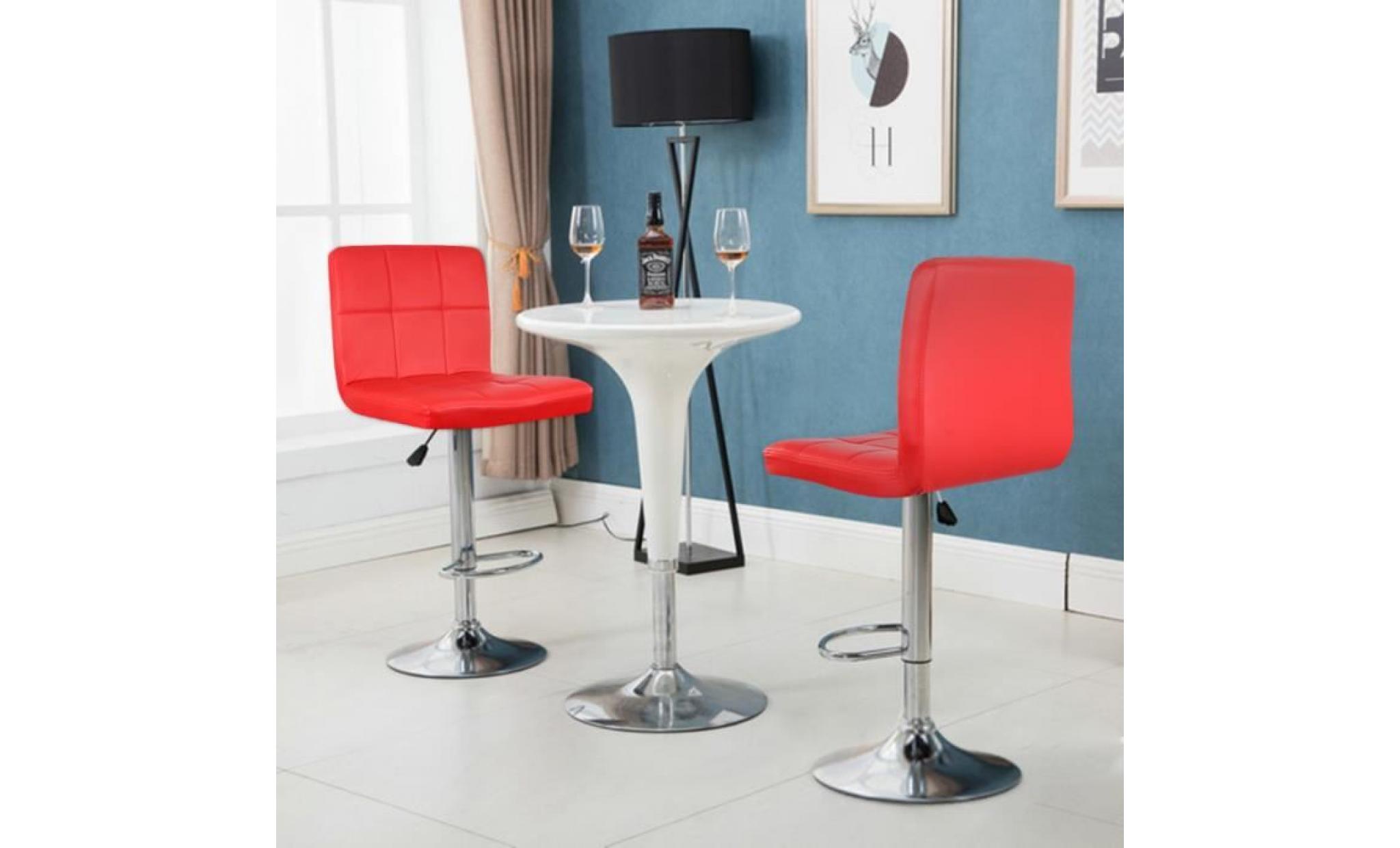tabouret de bar lot de 2 chaise de bar en simili cuir hauteur reglable rouge