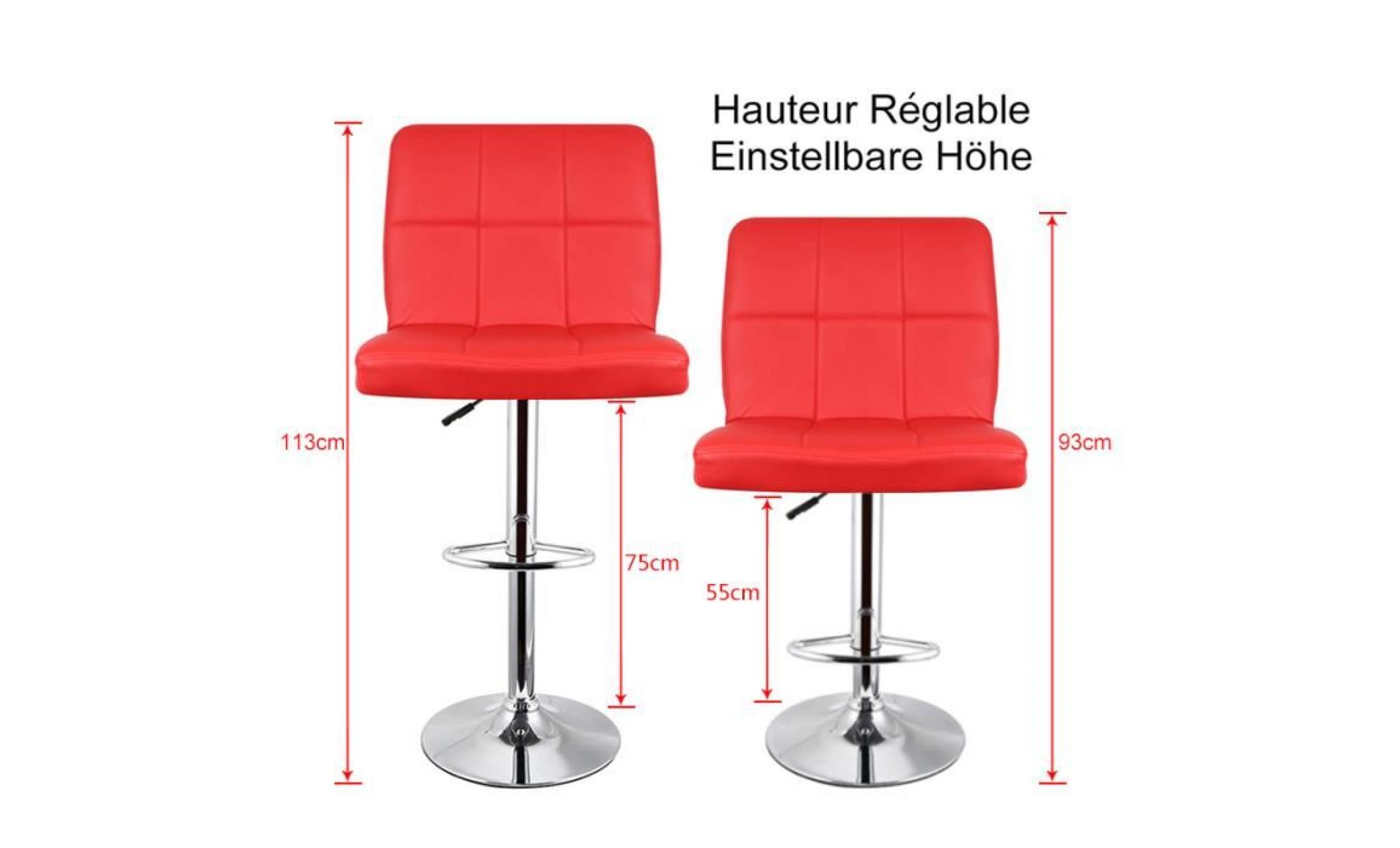tabouret de bar lot de 2 chaise de bar en simili cuir hauteur reglable rouge pas cher