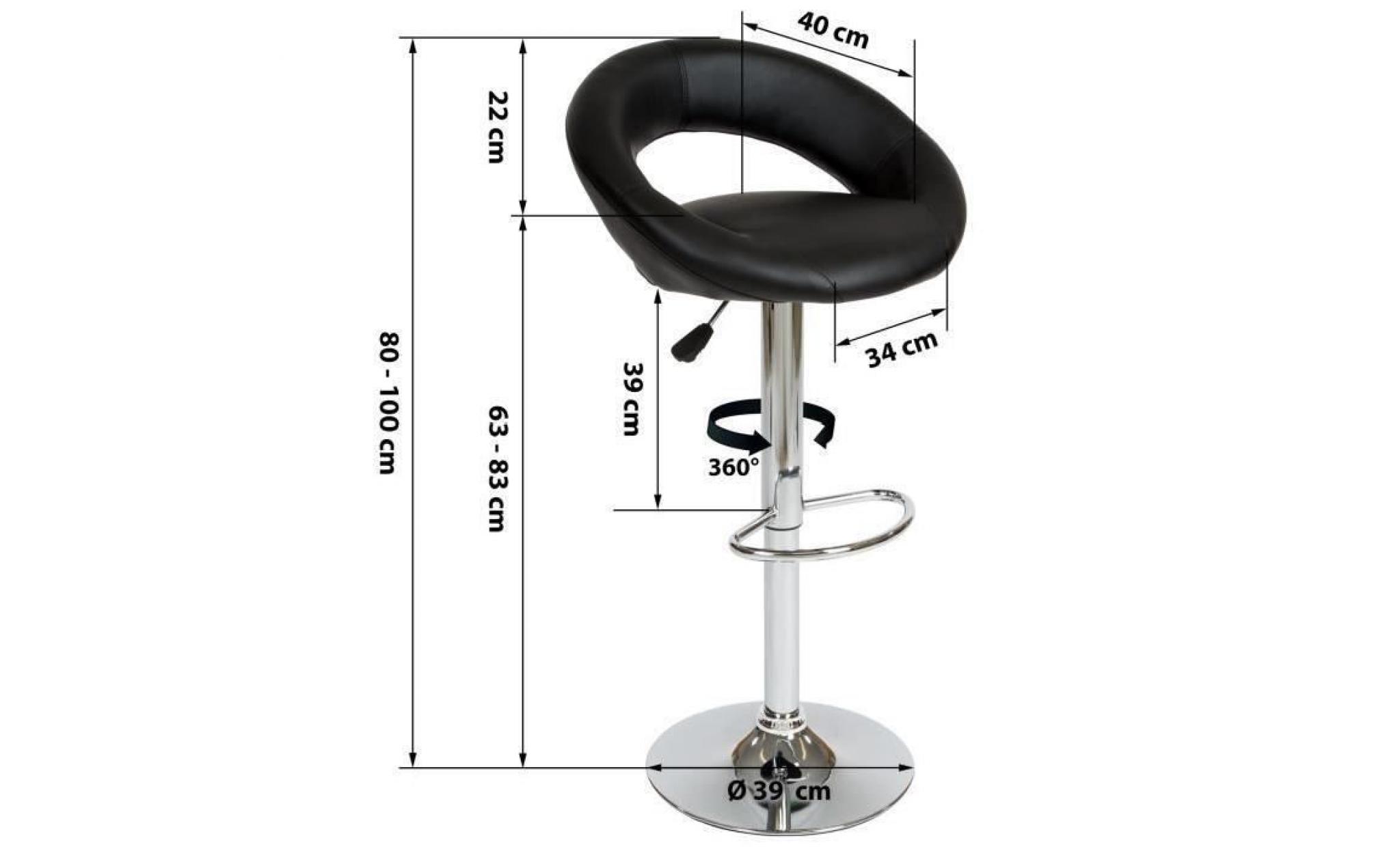 Tabouret de bar lot de 2, Tabouret de bar design, Chaise de Bar Noir TECTAKE Pivotant et réglable en Hauteur 57 cm - 77 cm - New pas cher
