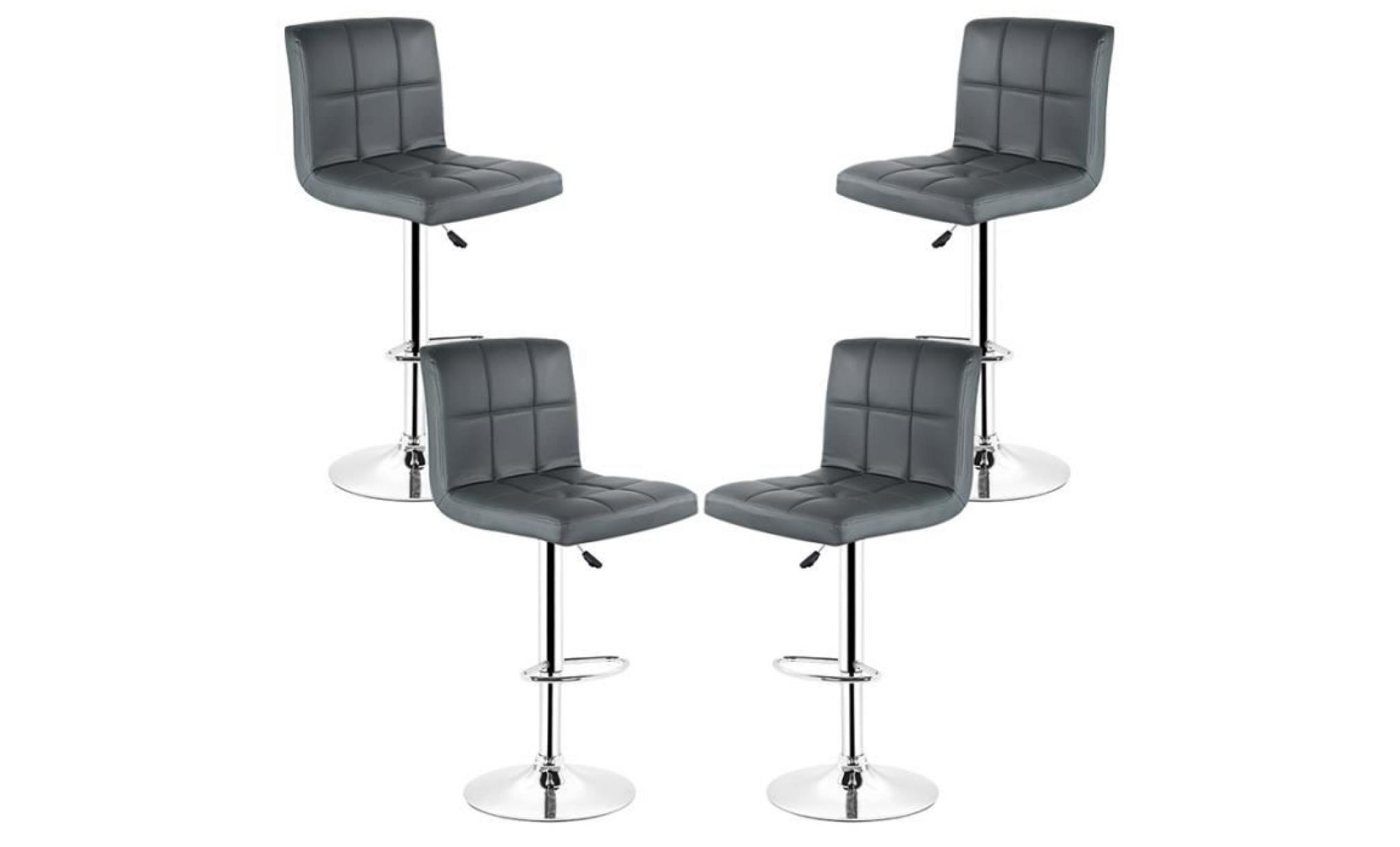 tabouret de bar lot de 4 chaise de bar, pivotant et réglable  gris