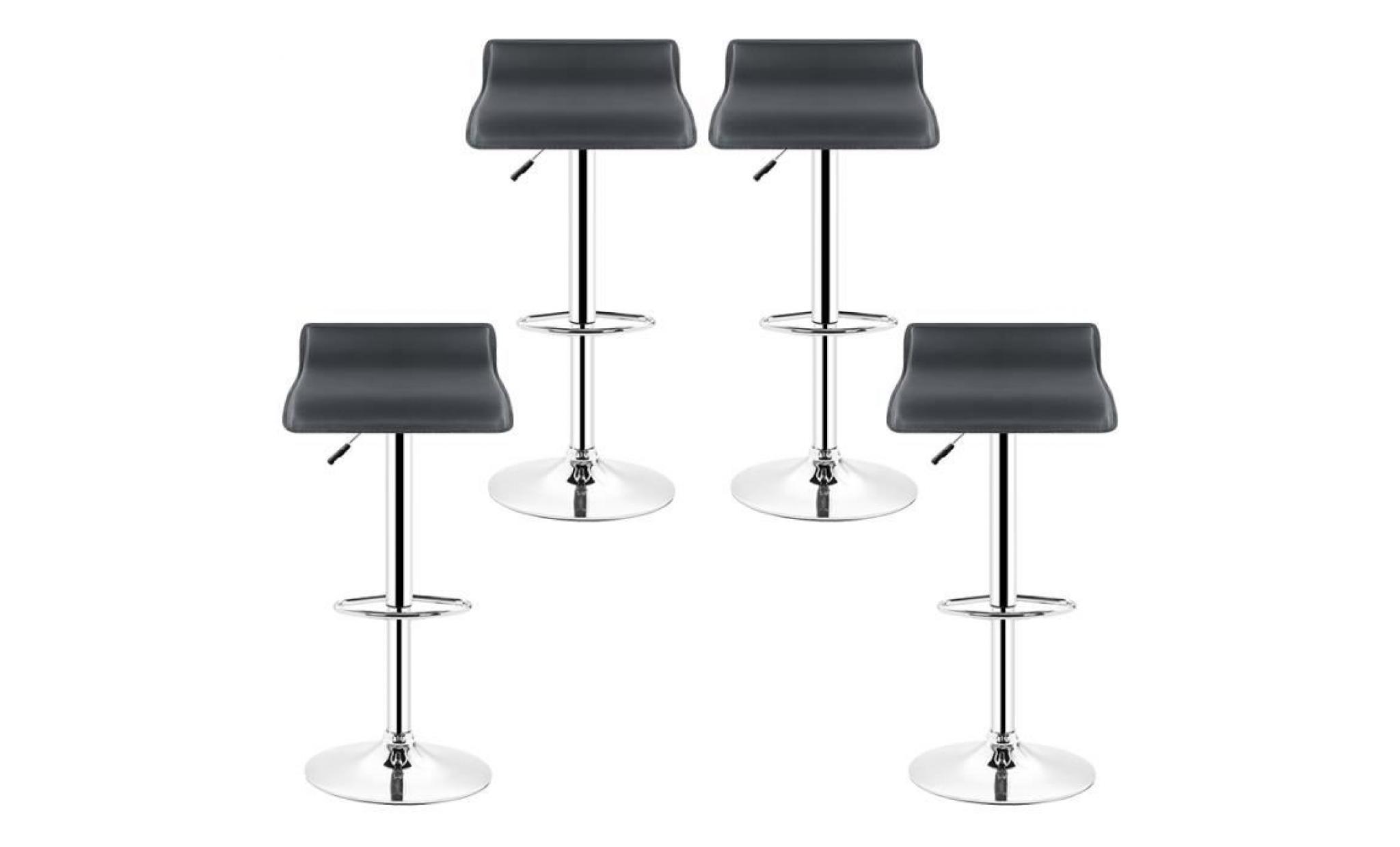 tabouret de bar lot de 4 design en cuir simili et métal chromé,tabourets réglable,chaise de tabouret noir