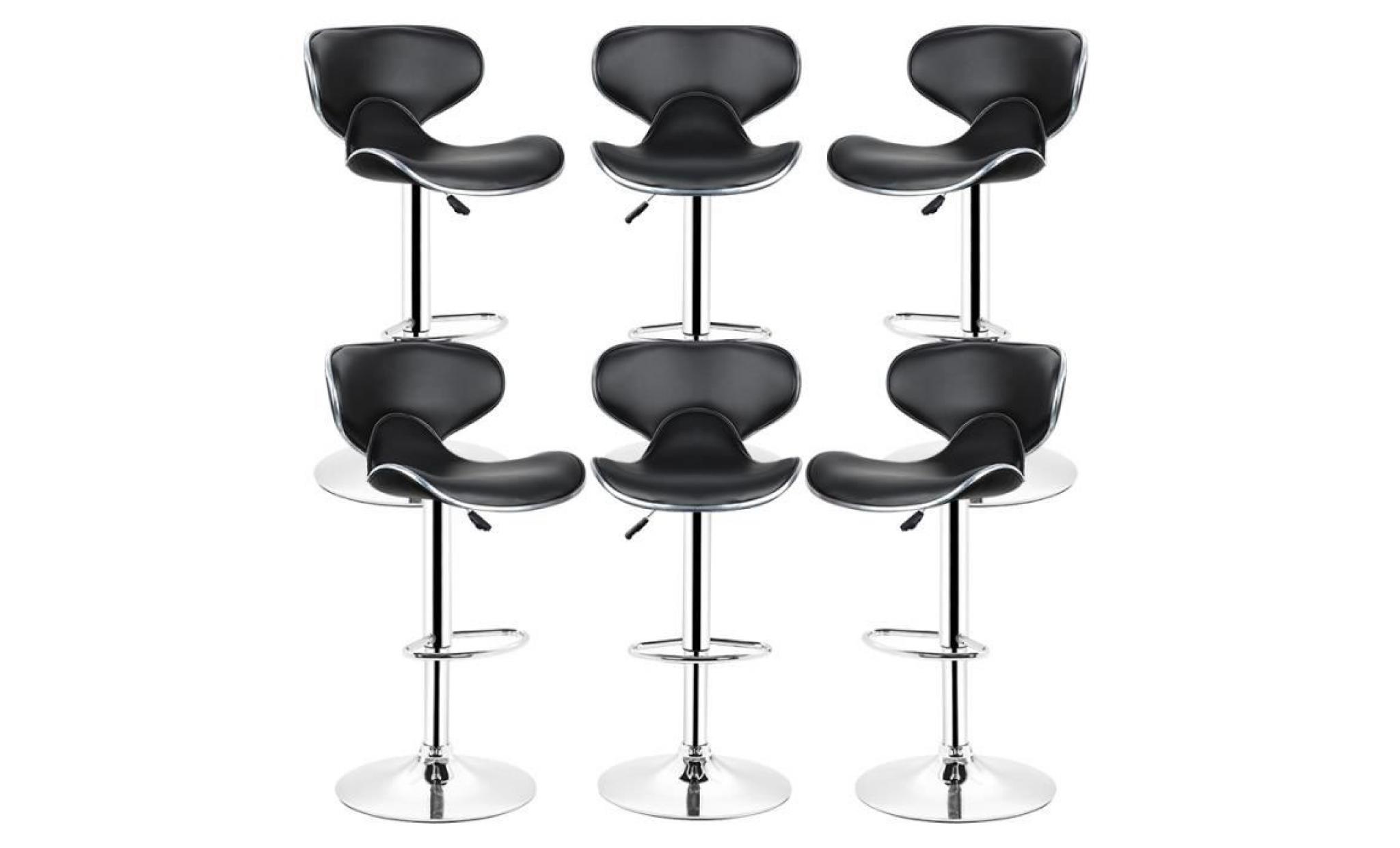 tabouret de bar lot de 6 chaise en simili cuir tabouret reglable   noir