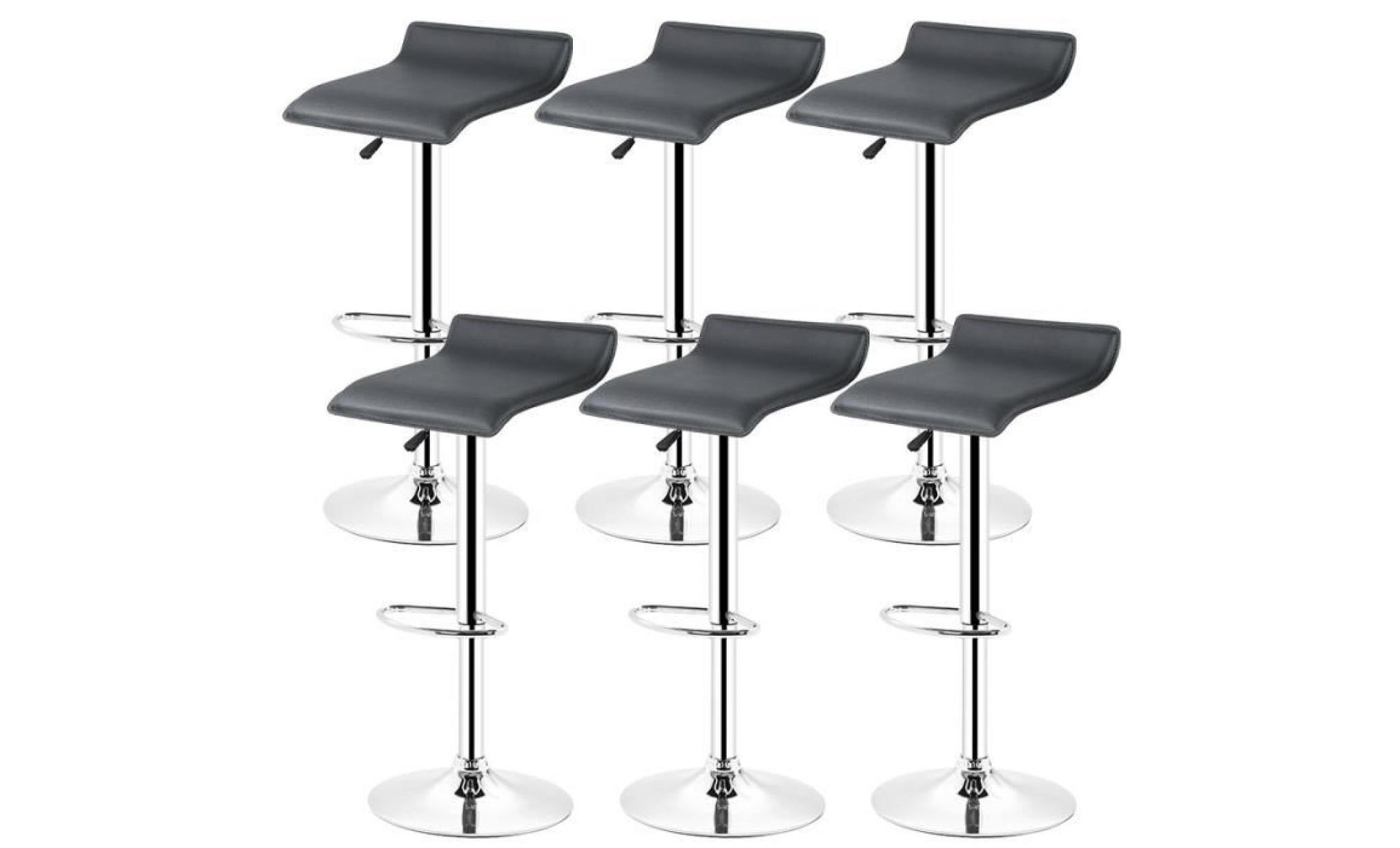 tabouret de bar lot de 6 design en cuir simili et métal chromé,tabourets réglable,chaise de tabouret noir