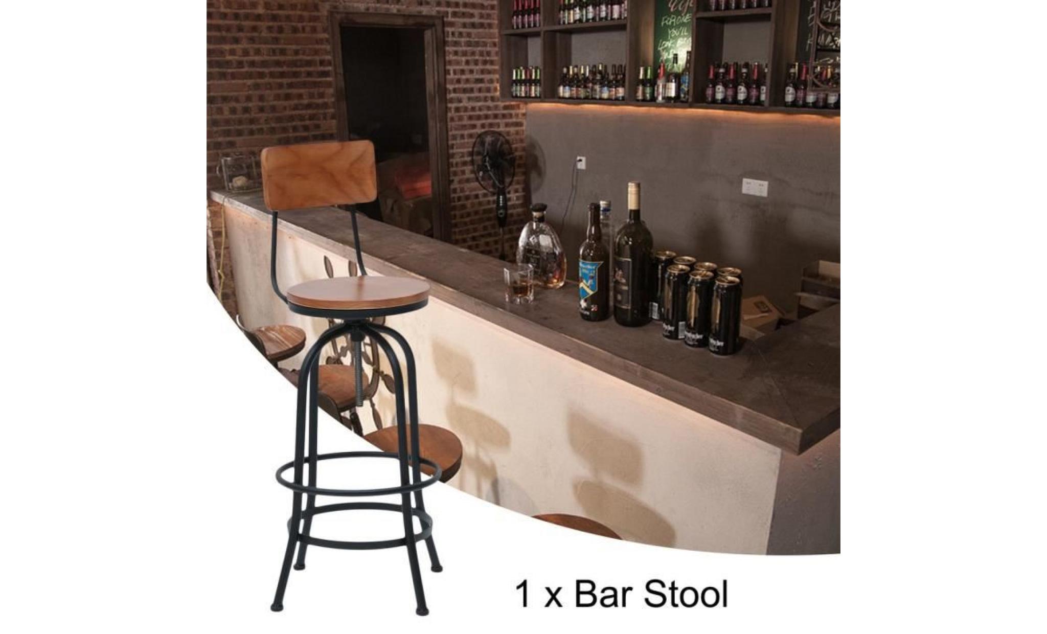 tabouret de bar pivotant réglable en hauteur avec dossier vintage design rustique cuisine pied en métal style industriel