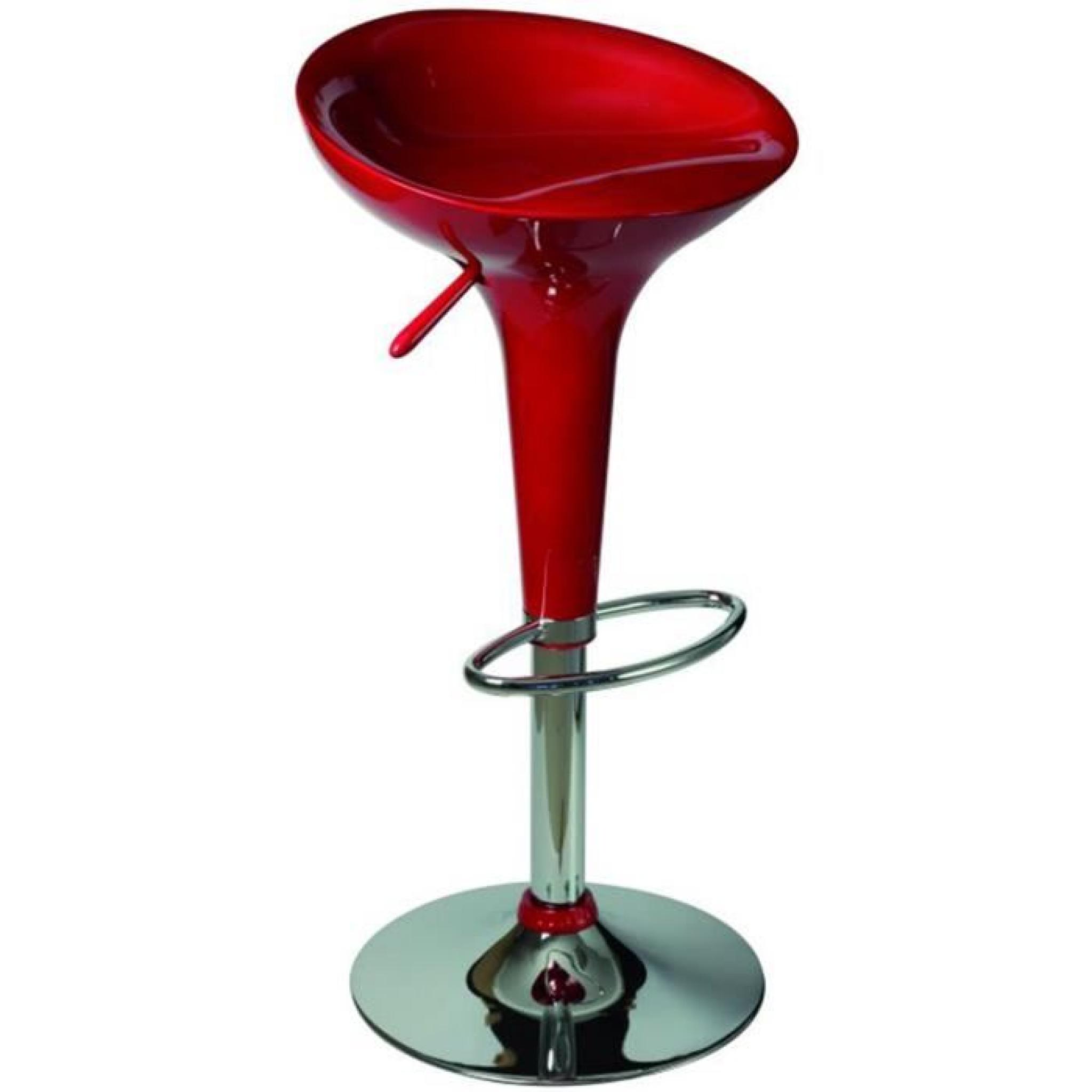 Tabouret de bar rouge, Assise en plastique, L.445 x P.390 x Ht. De 560 à 790 mm