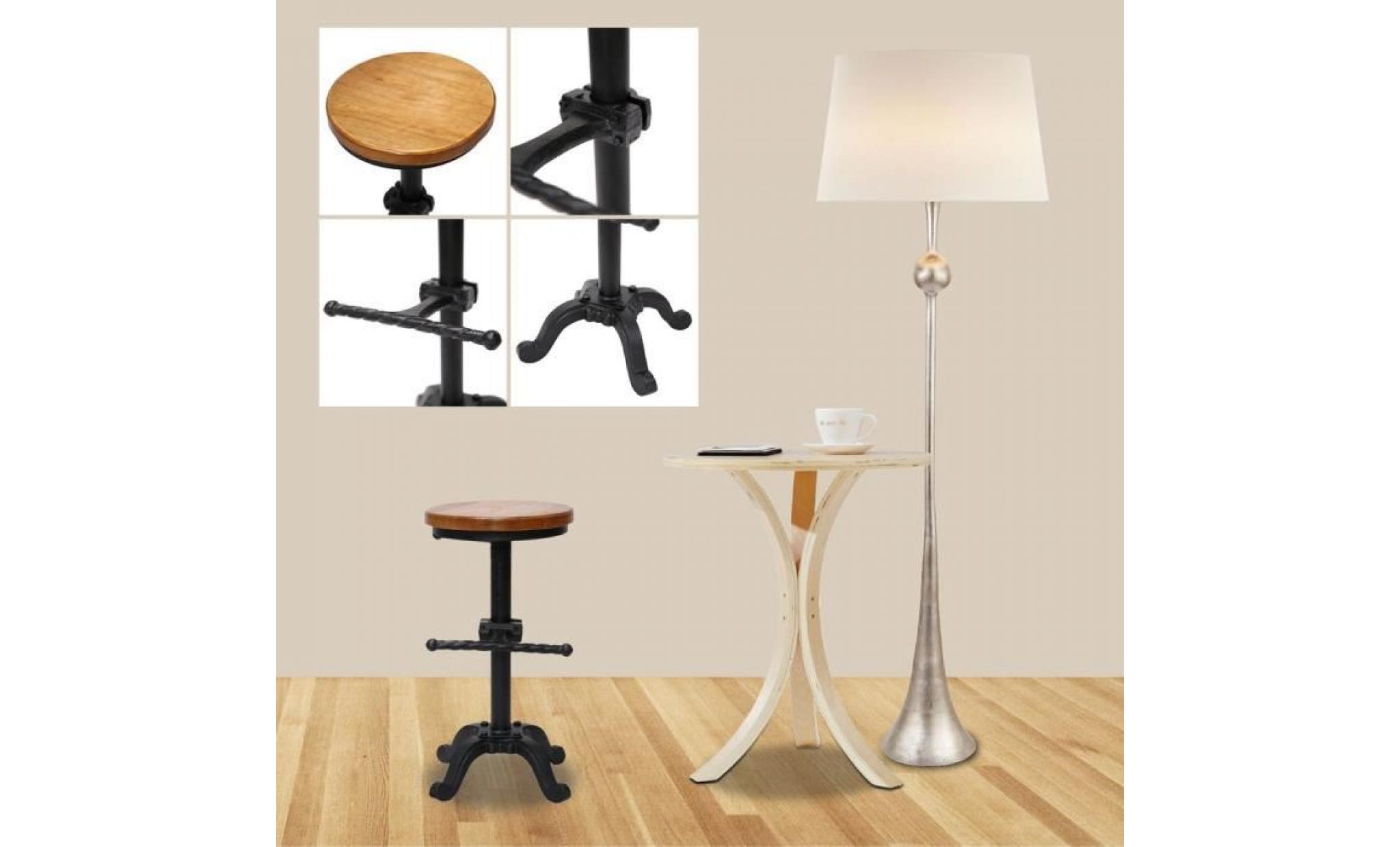 tabouret de bar style industriel hauteur réglable pivotant chaise à manger en bois de pin+acier pas cher