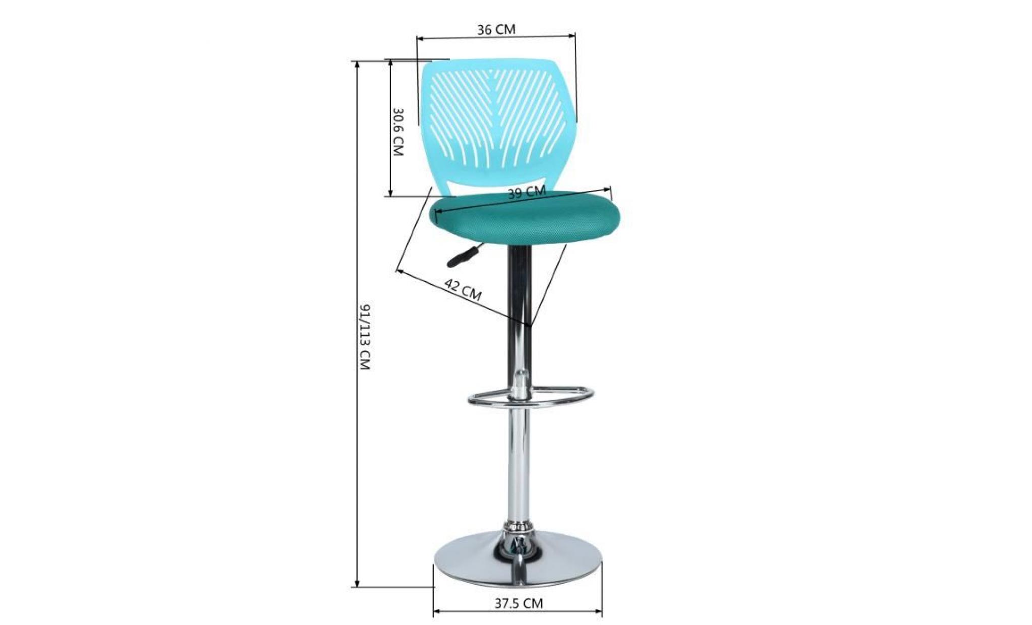 tabourets de bar chaises de bar haute  tissu métal et plastique turquoise   :42*39*91 113cm pas cher