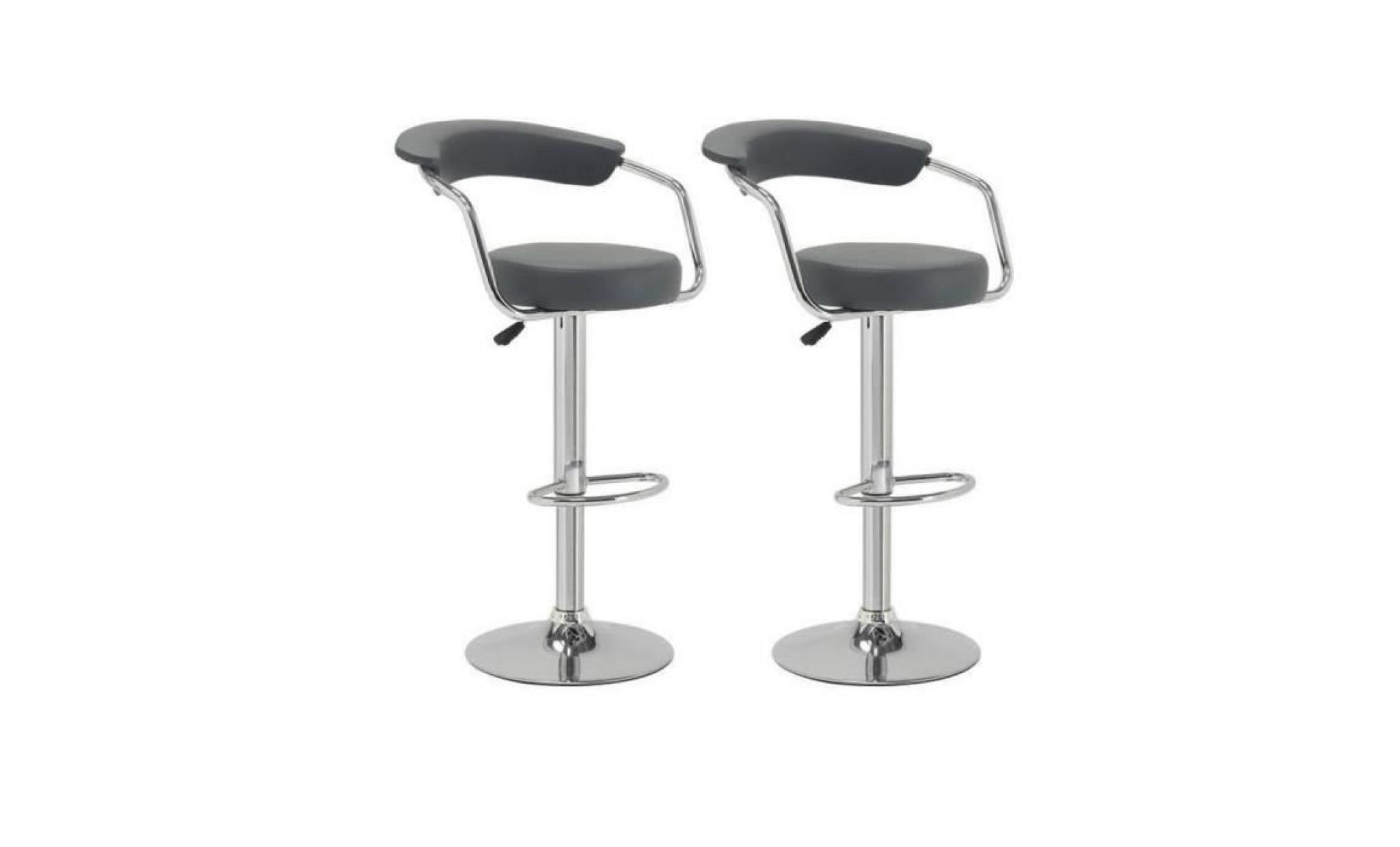 tabourets de bar lot de 2 avec accoudoirs chaise fauteuil de bar chrome   gris pas cher