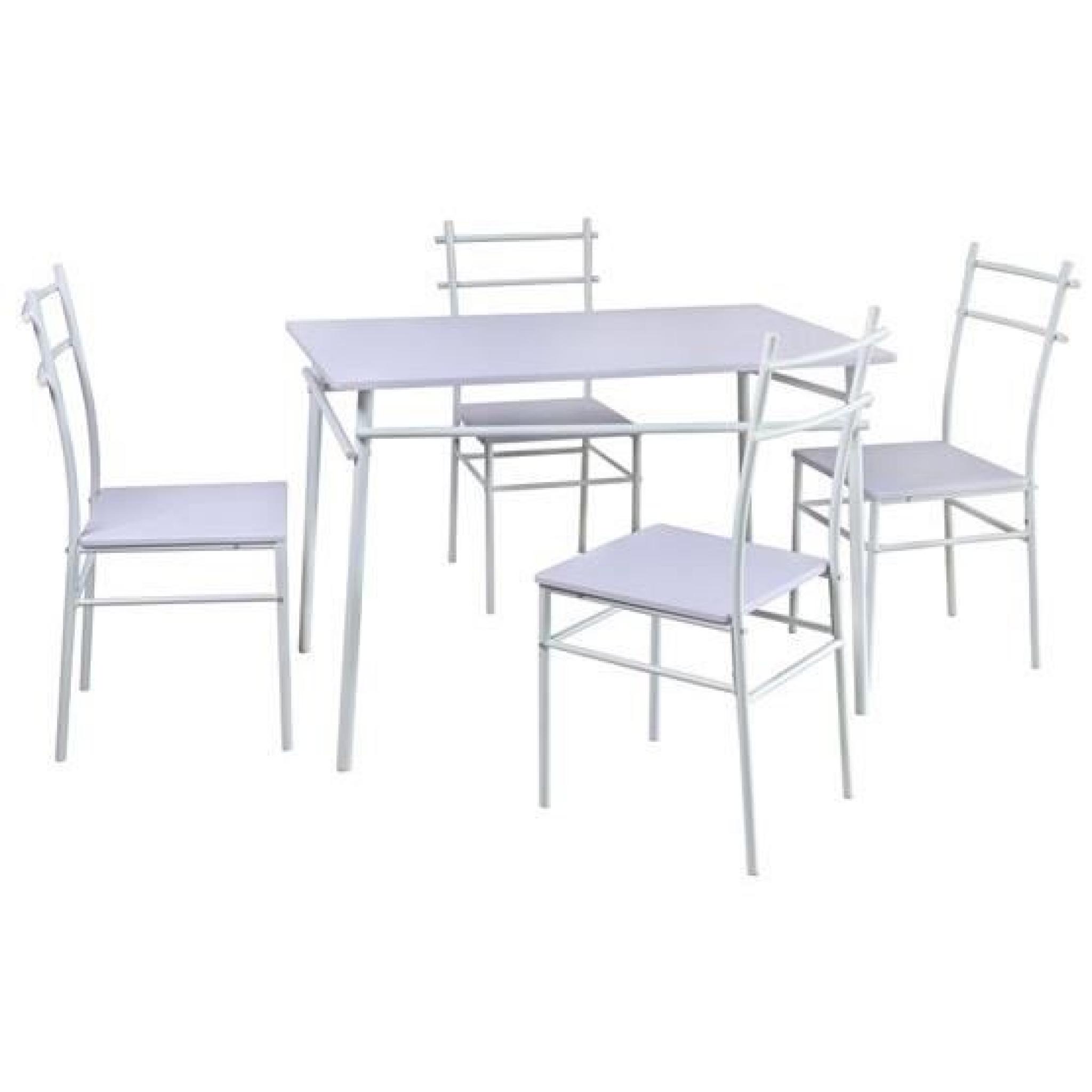 TAKKY Ensemble table + 4 chaises - Pieds + plateau Blanc Blanc   