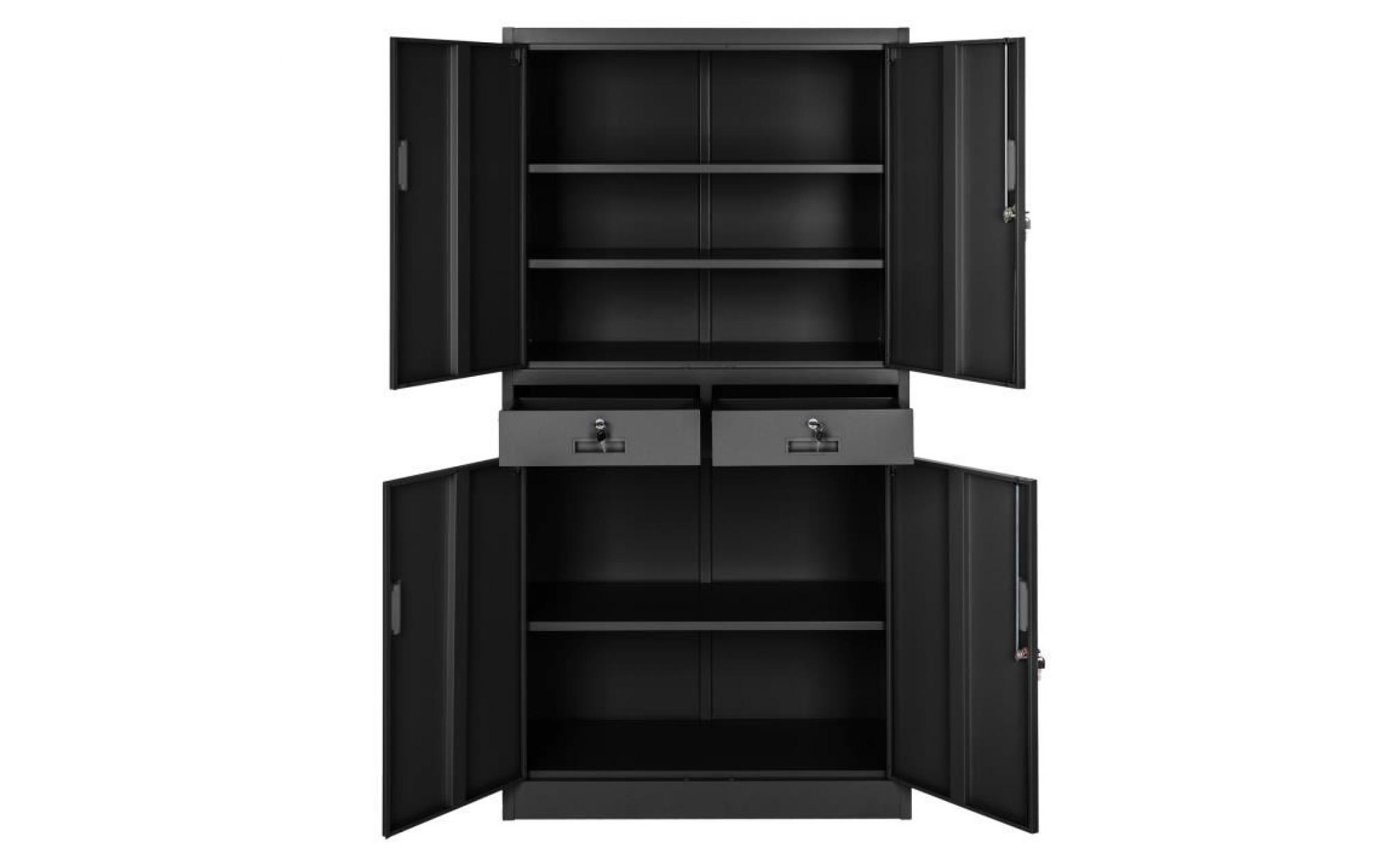 tectake armoire de bureau de rangement acier 2 compartiments + 2 tiroirs 90 cm x 40 cm x 180 cm noir pas cher