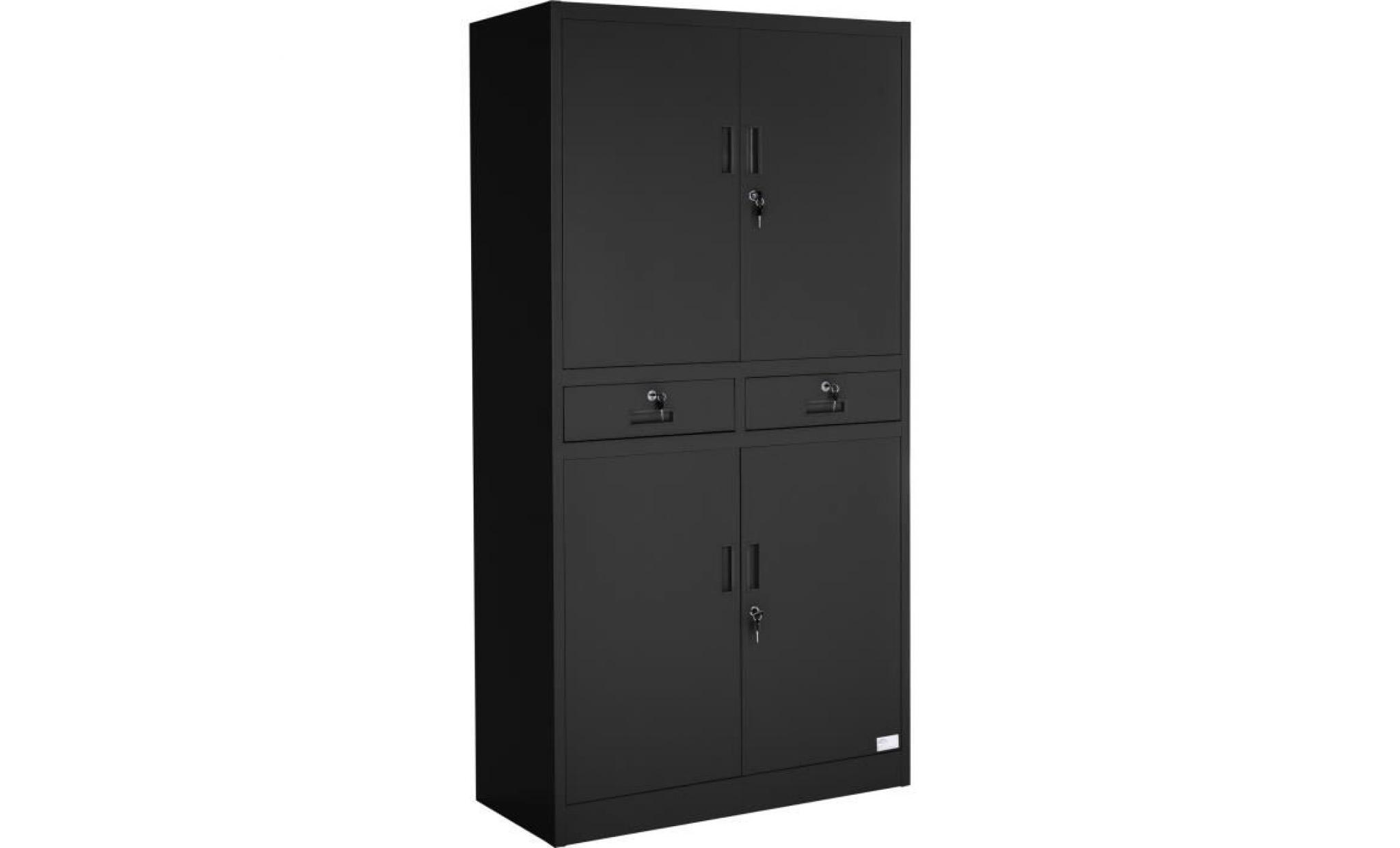 tectake armoire de bureau de rangement acier 2 compartiments + 2 tiroirs 90 cm x 40 cm x 180 cm noir pas cher
