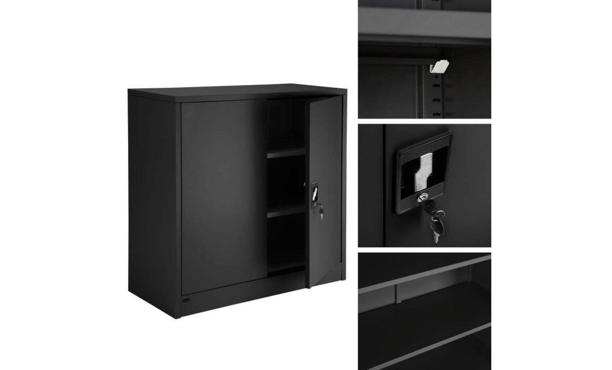 tectake armoire de bureau, meuble de rangement, de classement à 4 etagères réglables à 2 clés en acier 90 cm x 40 cm x 180 cm noir pas cher