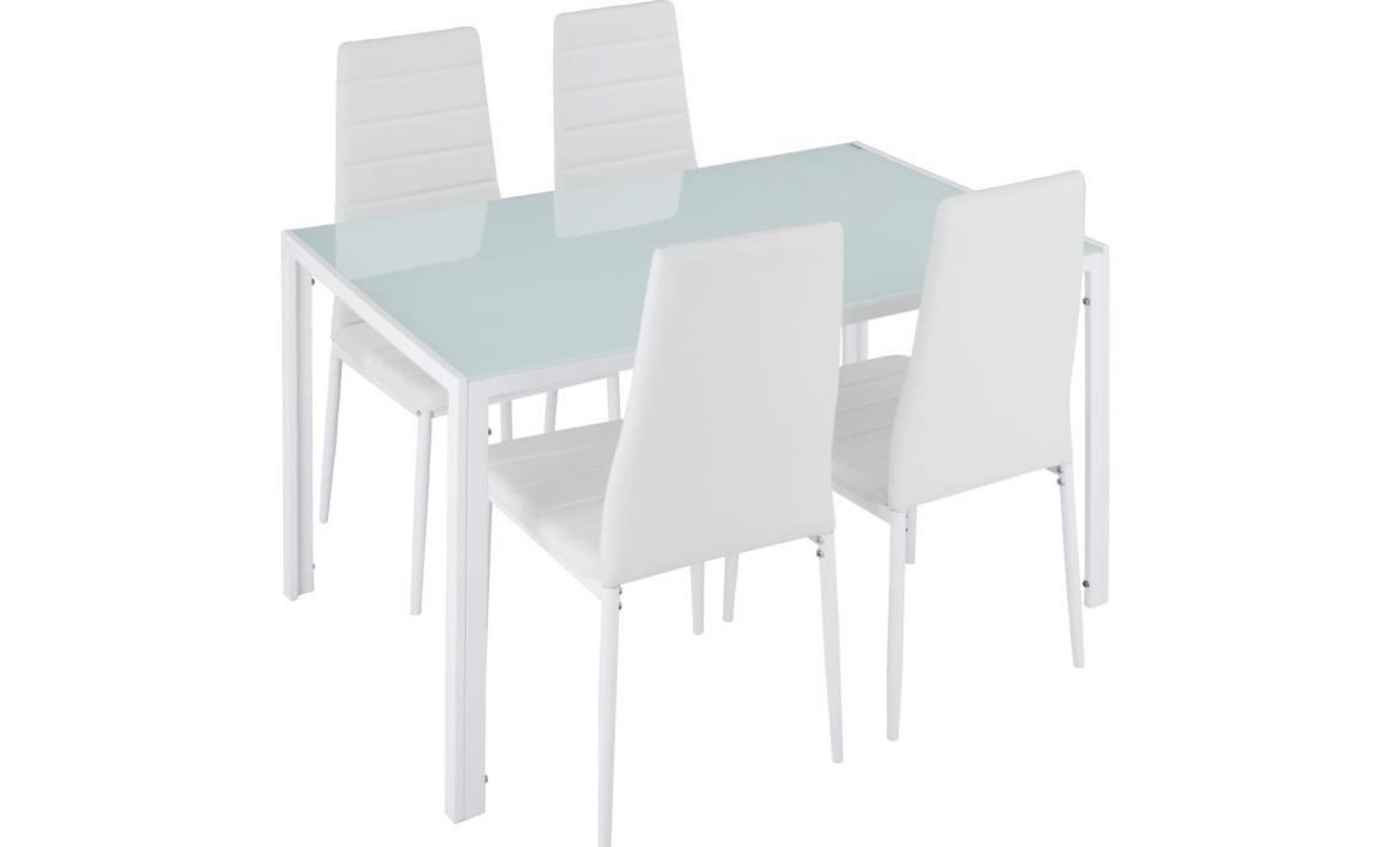 tectake ensemble de salle à manger, 1 table et 4 chaises de salle à manger de cuisine design blanc