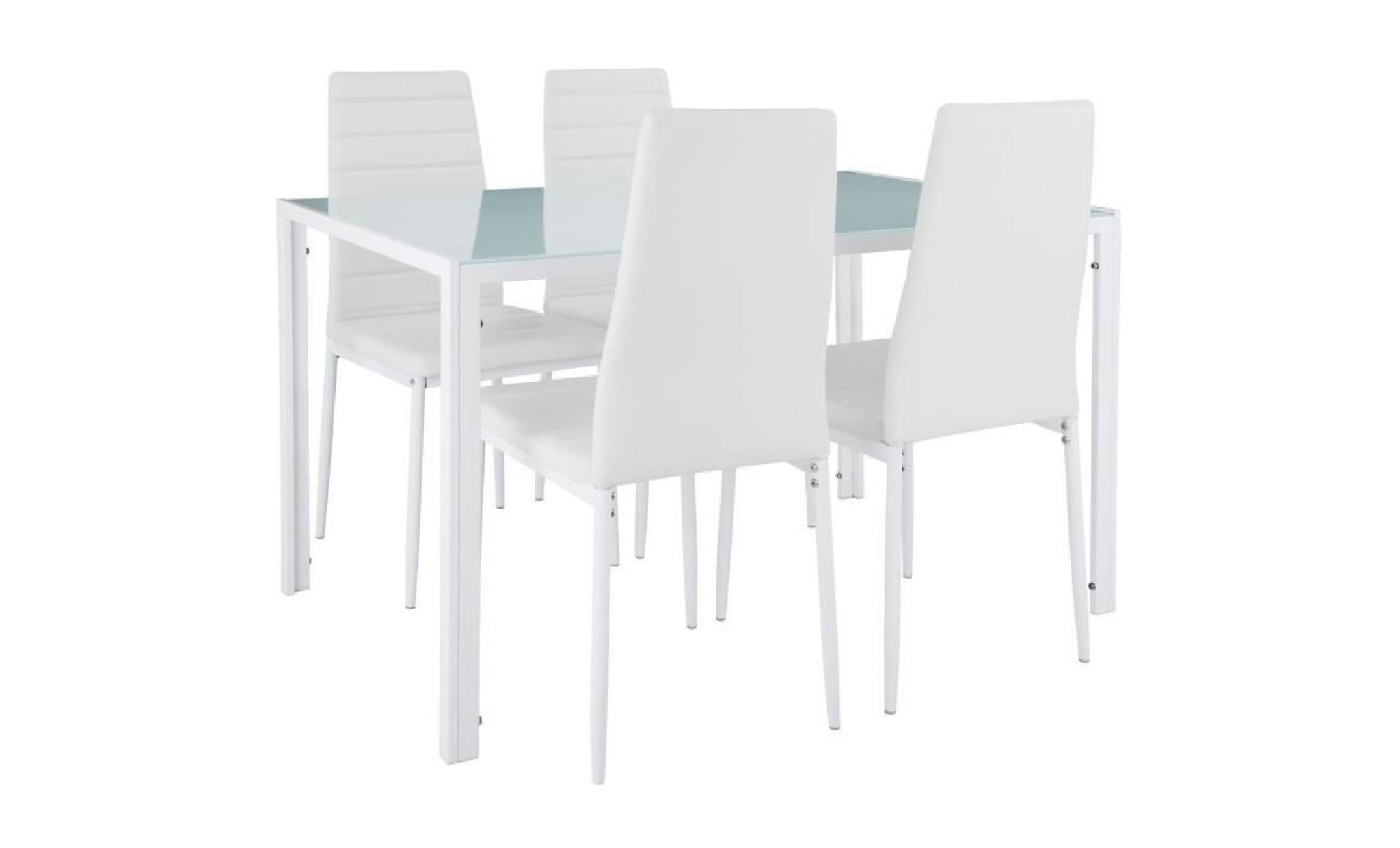 tectake ensemble de salle à manger, 1 table et 4 chaises de salle à manger de cuisine design blanc pas cher