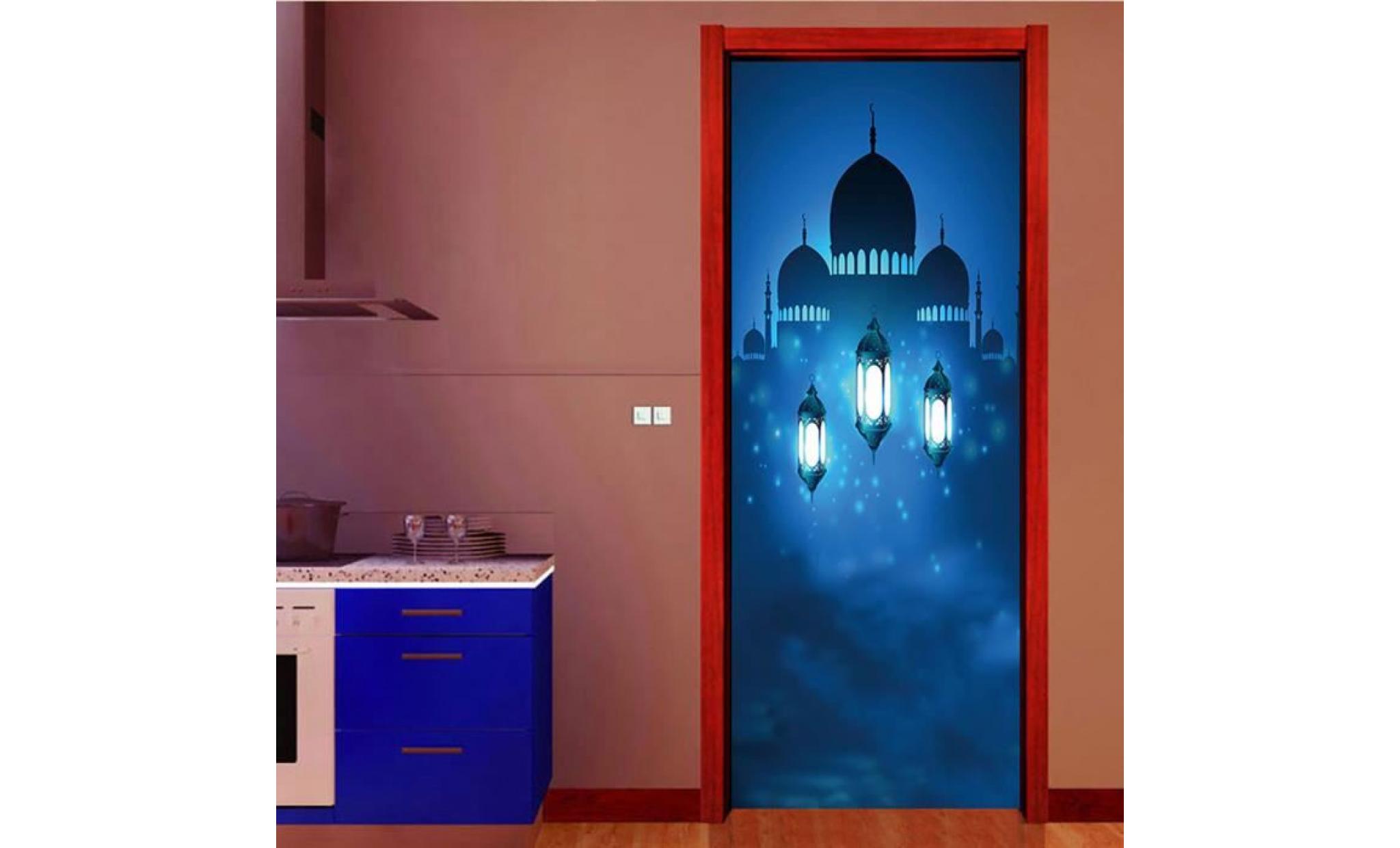 tenoens® autocollants portes creative muslim 3d portes chambre à coucher rénovation autocollants imperméables multicolore_4641 pas cher