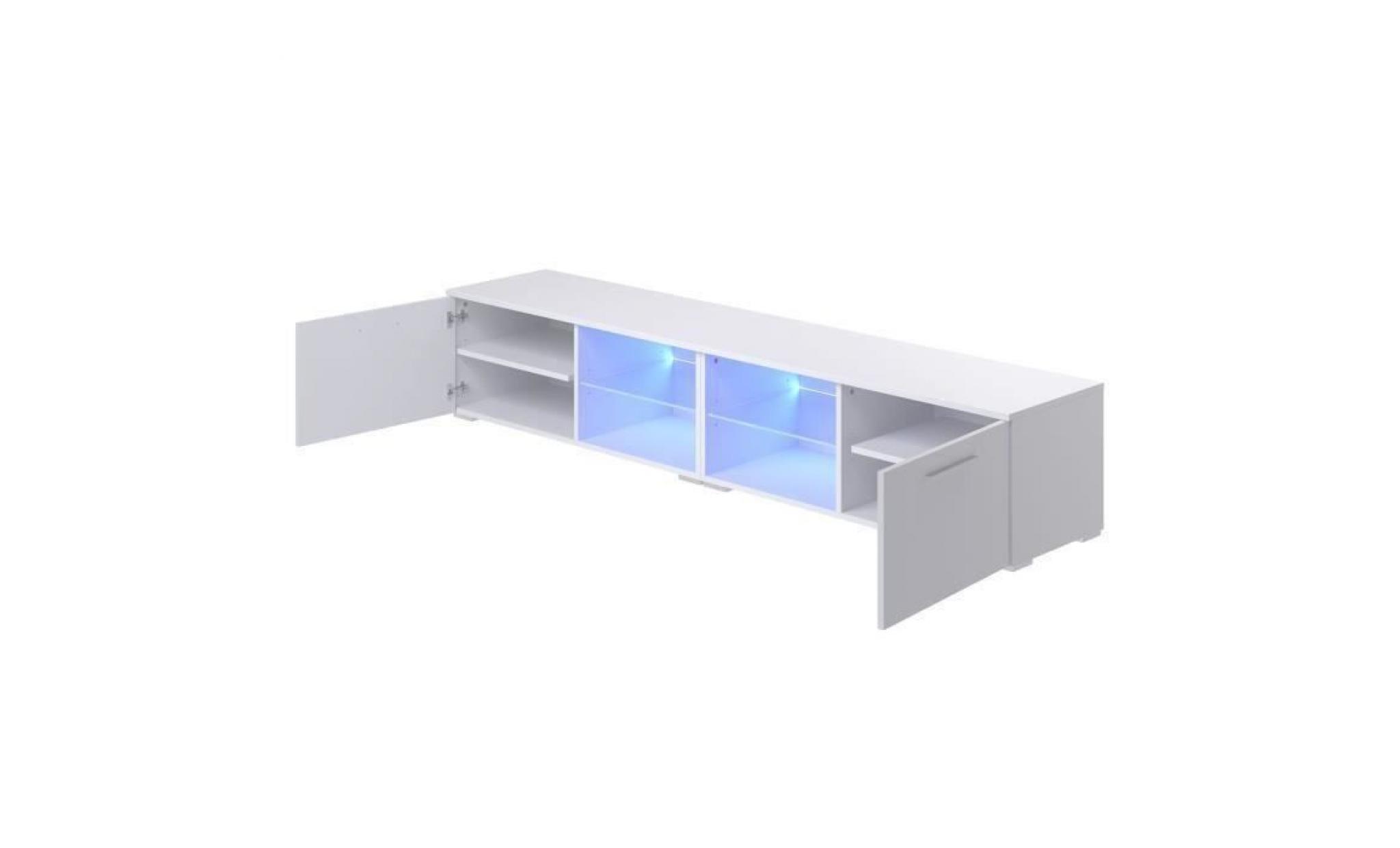 tenus meuble tv led contemporain mélaminé blanc brillant et mat + étagère en verre   l 200 cm pas cher