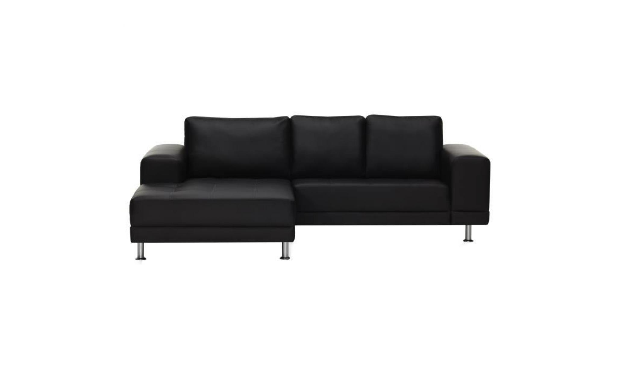 terki canapé d'angle gauche fixe 5 places   simili pu noir   contemporain   l 224 x p 156 cm