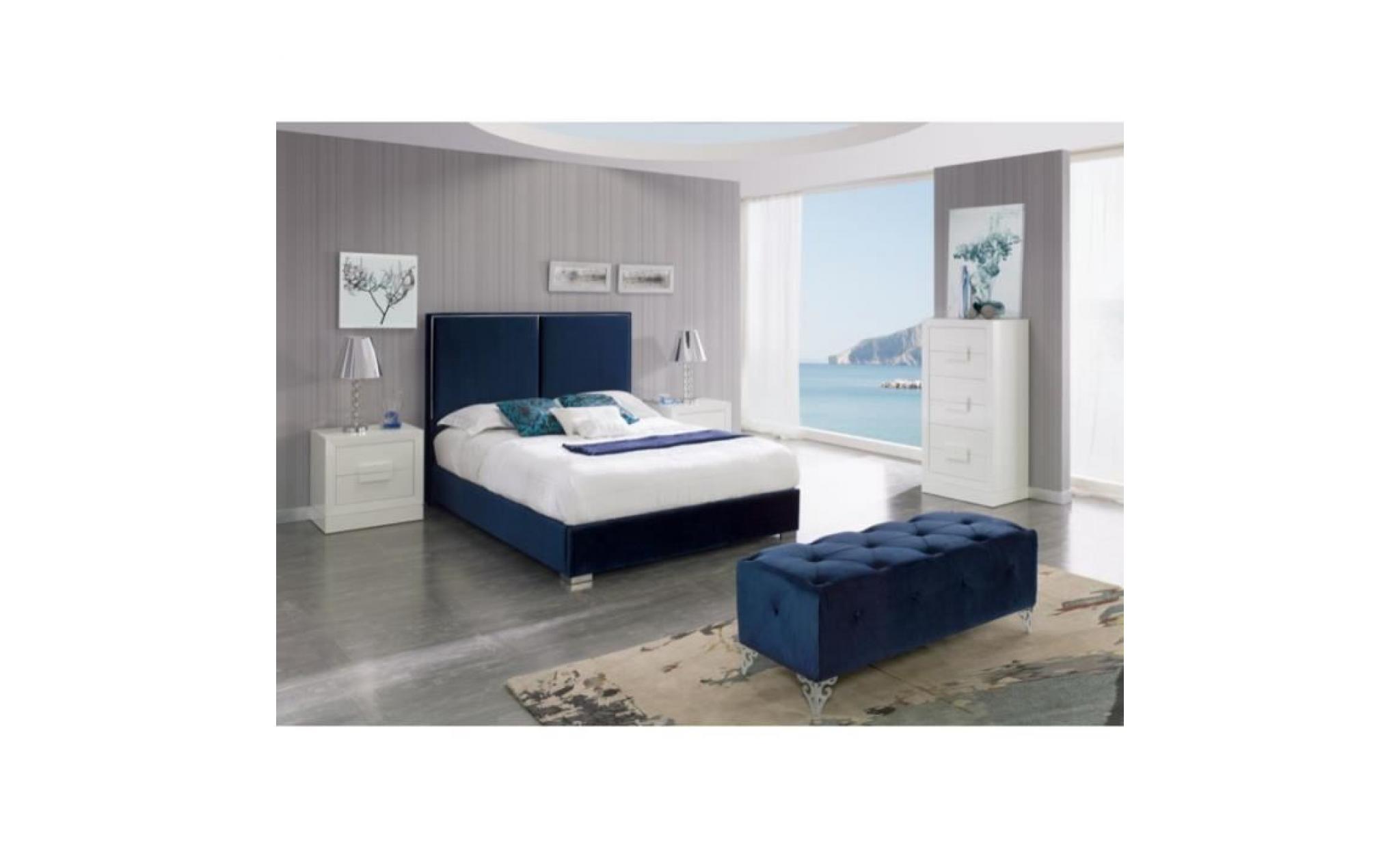 tête de lit kinley en velours bleu marine pour lit double   l 152 x h 118 pas cher