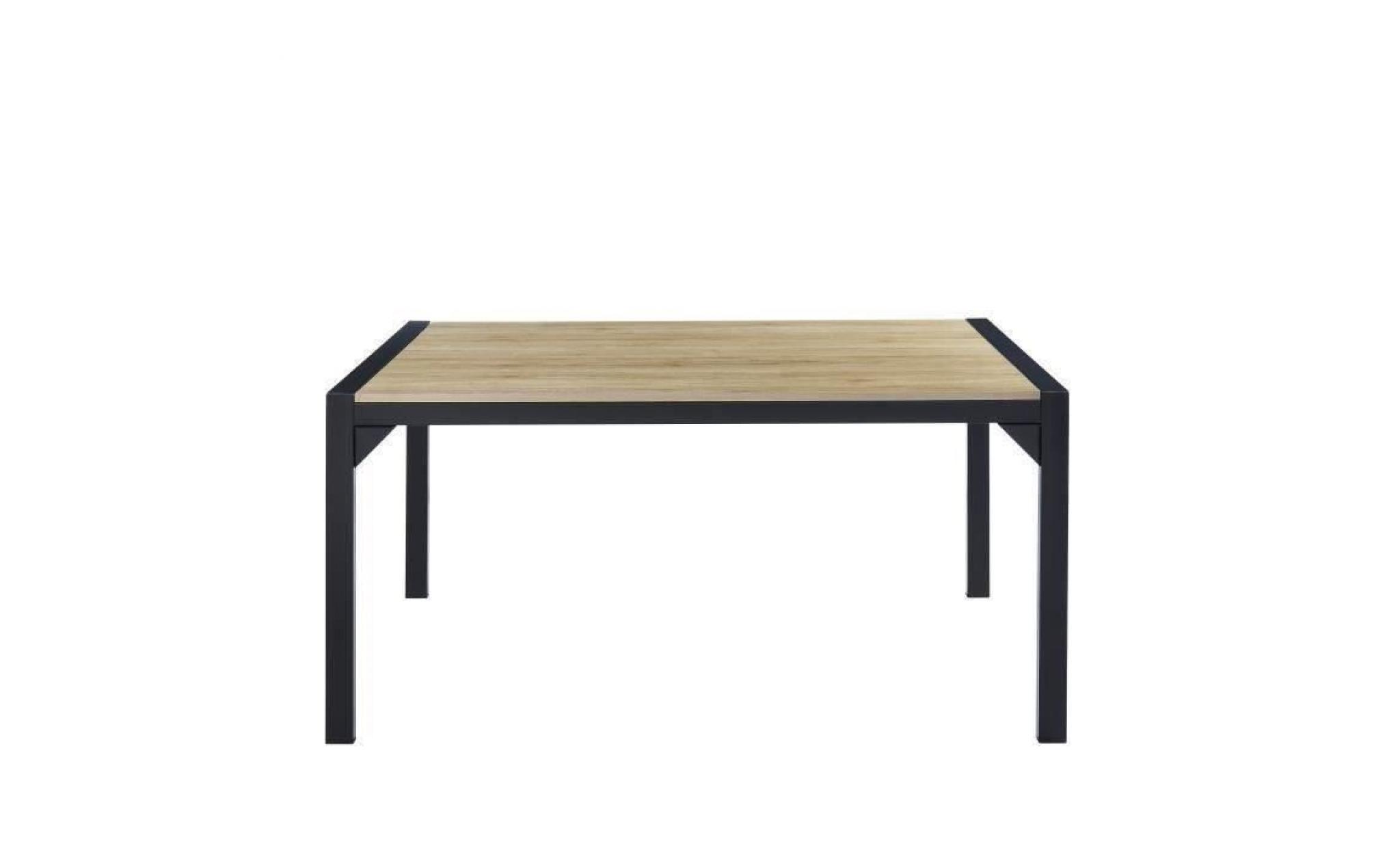 texas table à manger de 6 à 8 personnes style industriel décor chêne + pieds en métal noir laqué   l 160 x l 90 cm