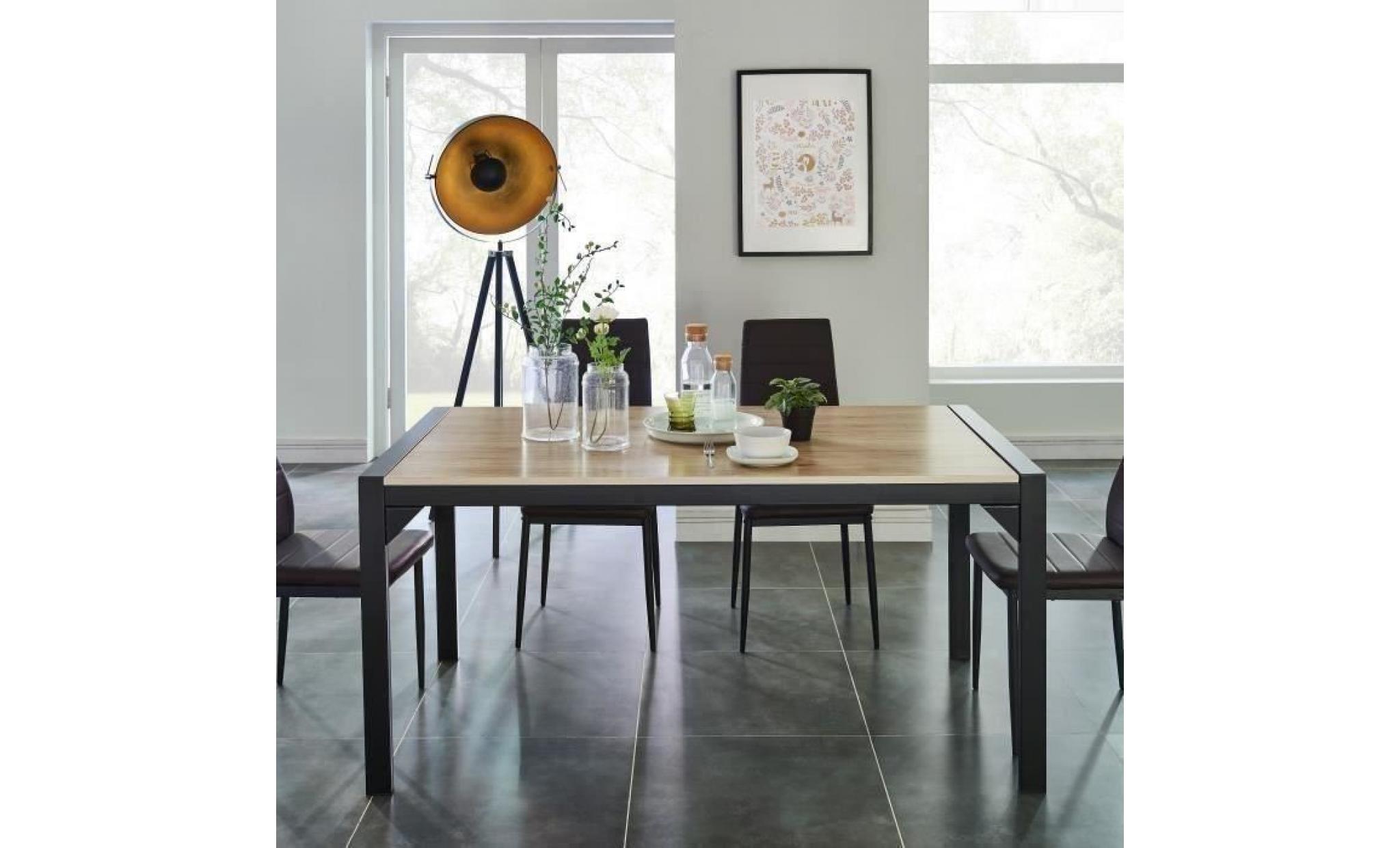 texas table à manger de 6 à 8 personnes style industriel décor chêne + pieds en métal noir laqué   l 160 x l 90 cm pas cher